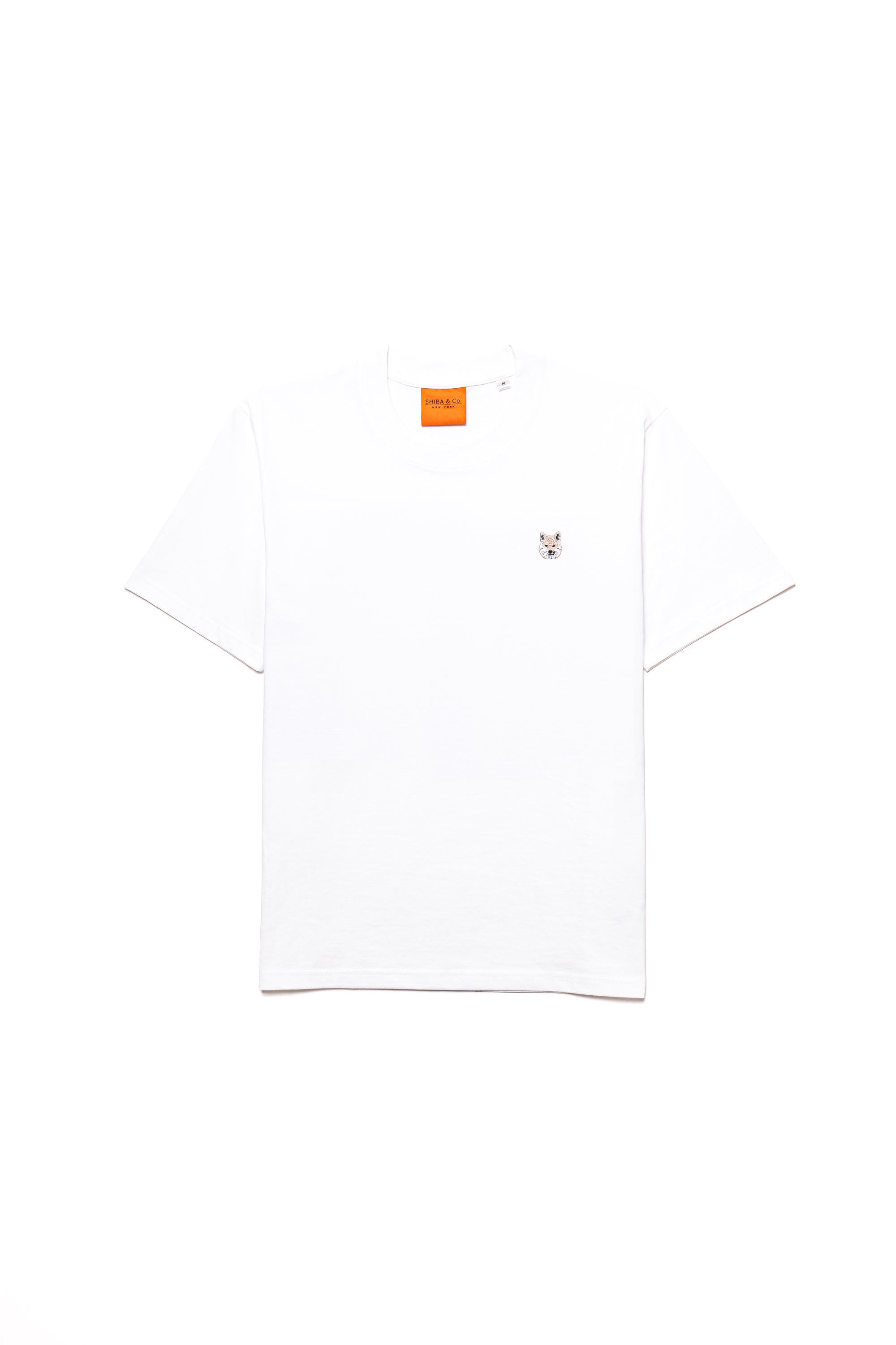 Cream Shiba Inu Dog Embroidered White Cotton Tee-Shirt