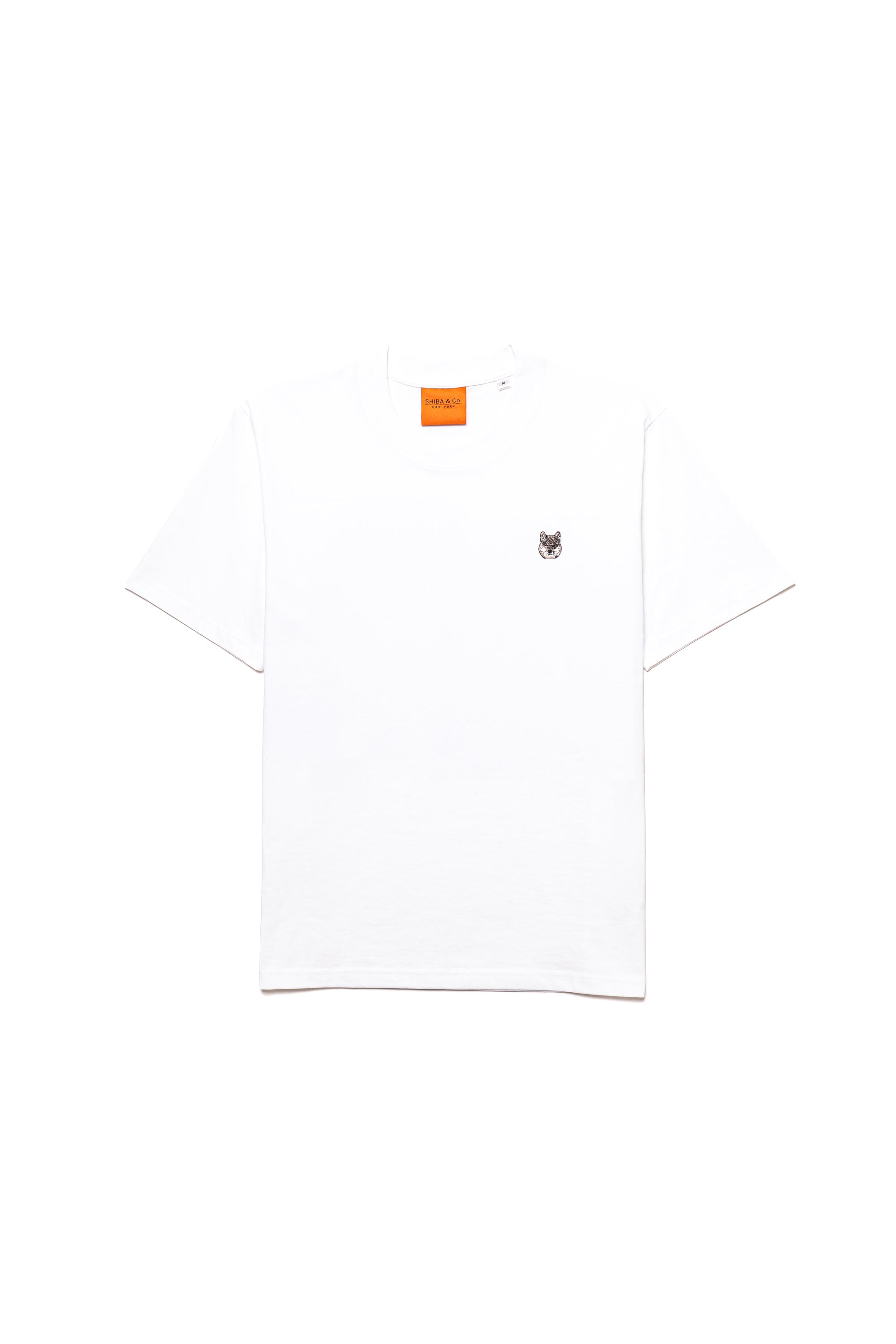 Black & Tan Shiba Inu Dog Embroidered White Cotton Tee-Shirt