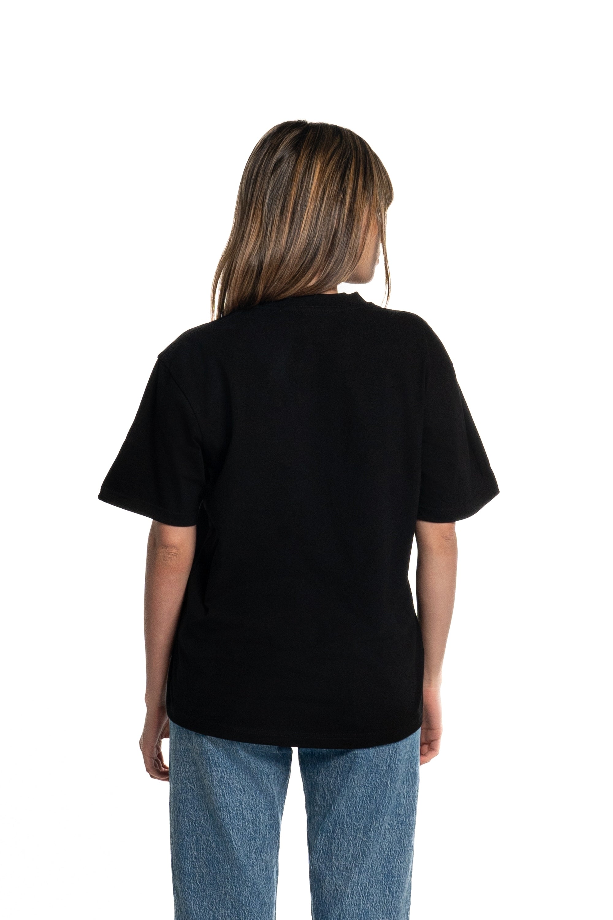 Cream Shiba Inu Dog Embroidered Black Cotton Tee-Shirt