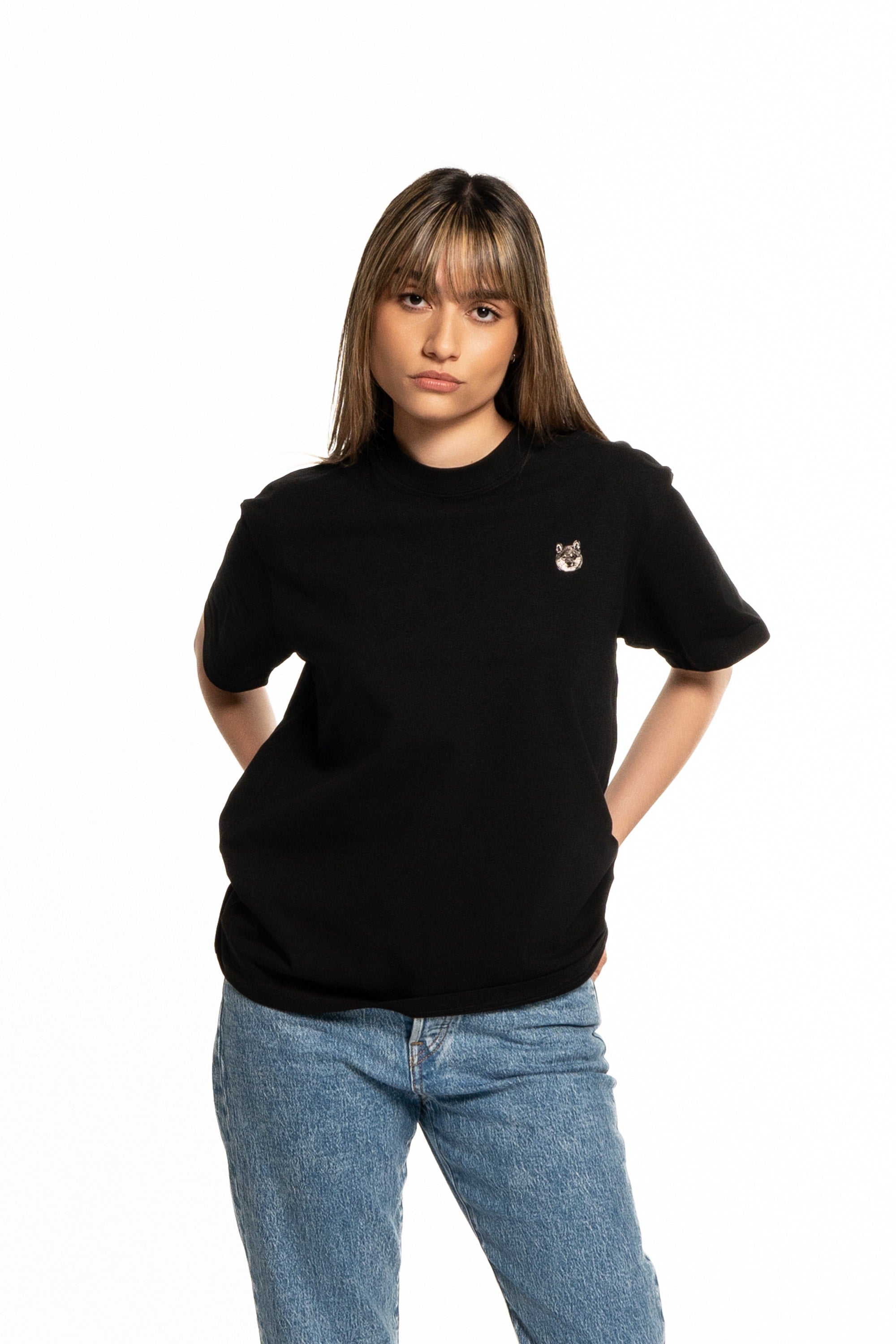 Black & Tan Shiba Inu Dog Embroidered Black Cotton Tee-Shirt
