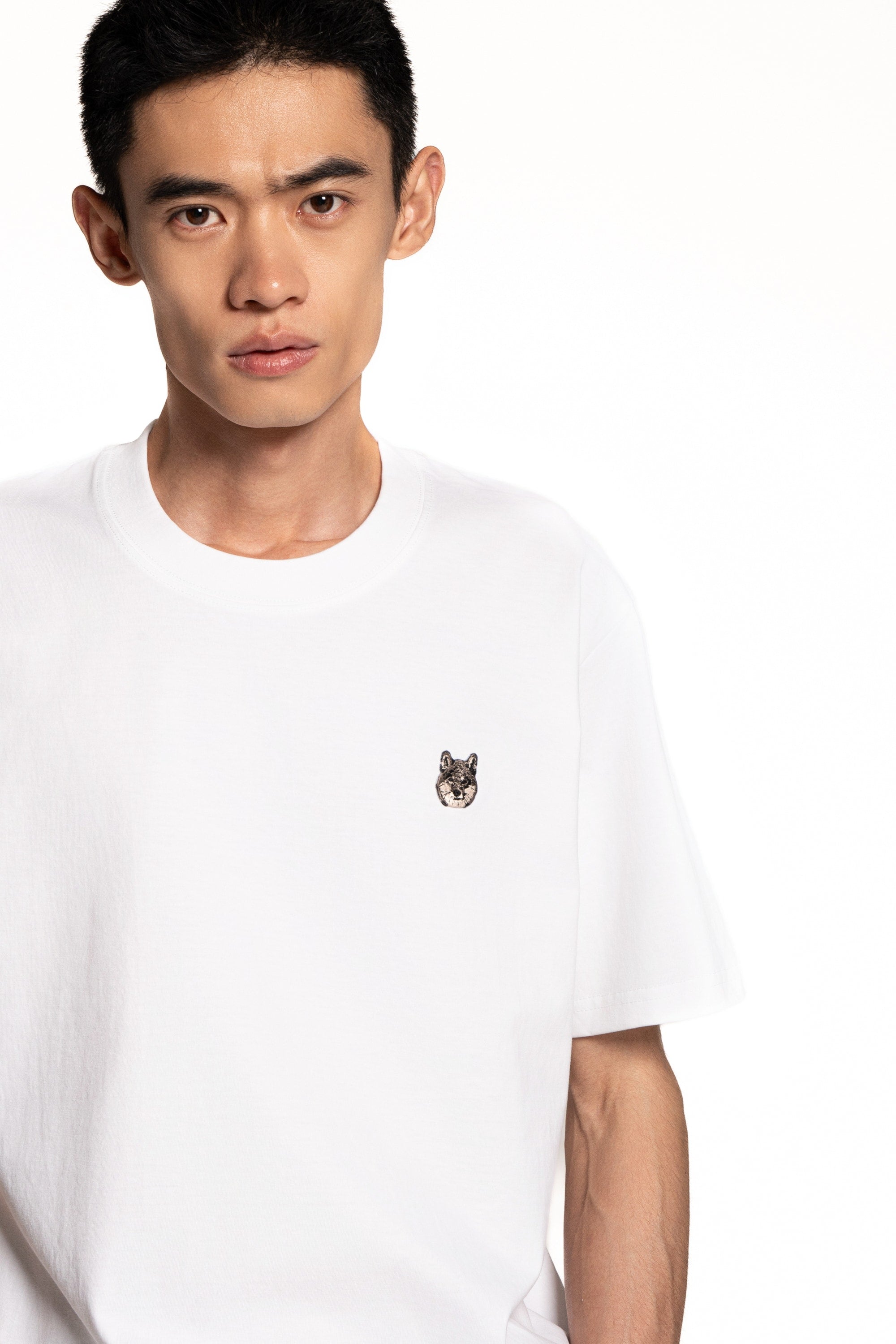 Black & Tan Shiba Inu Dog Embroidered White Cotton Tee-Shirt