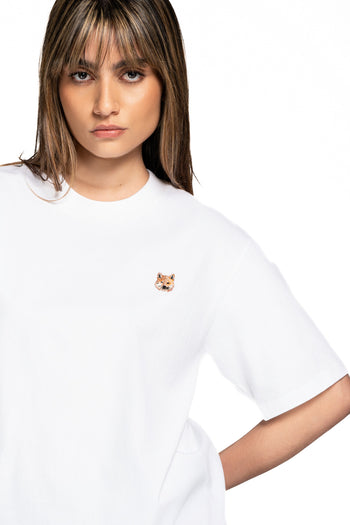 Red Shiba Inu Embroidered White Cotton Tee-Shirt