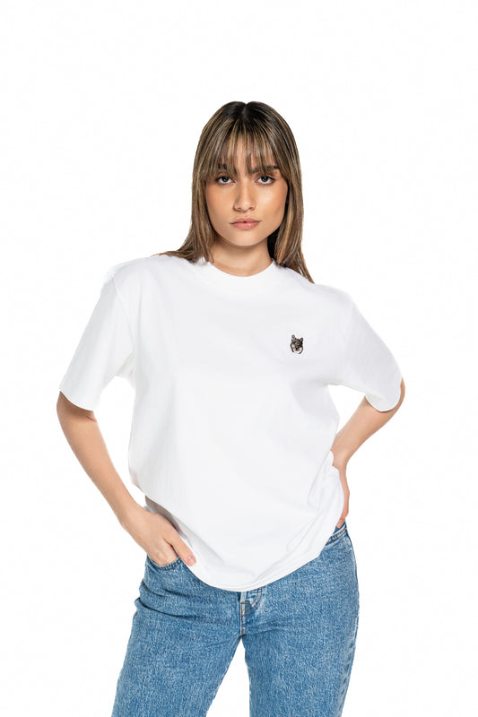 Black & Tan Shiba Inu Dog Embroidered White Cotton Tee-Shirt