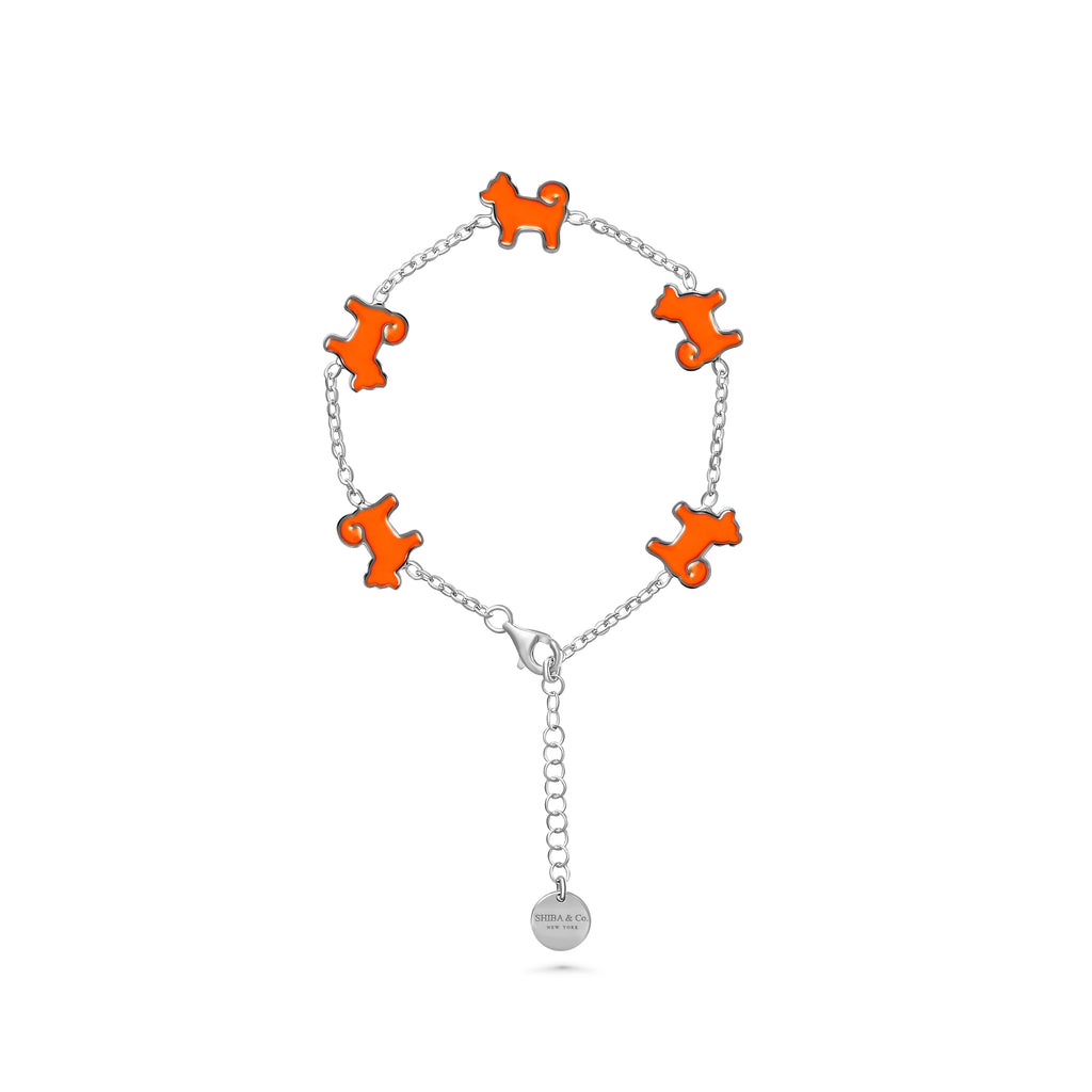 Shiba Inu Dog Bracelet – 925 Sterling Silver, Iconic Orange