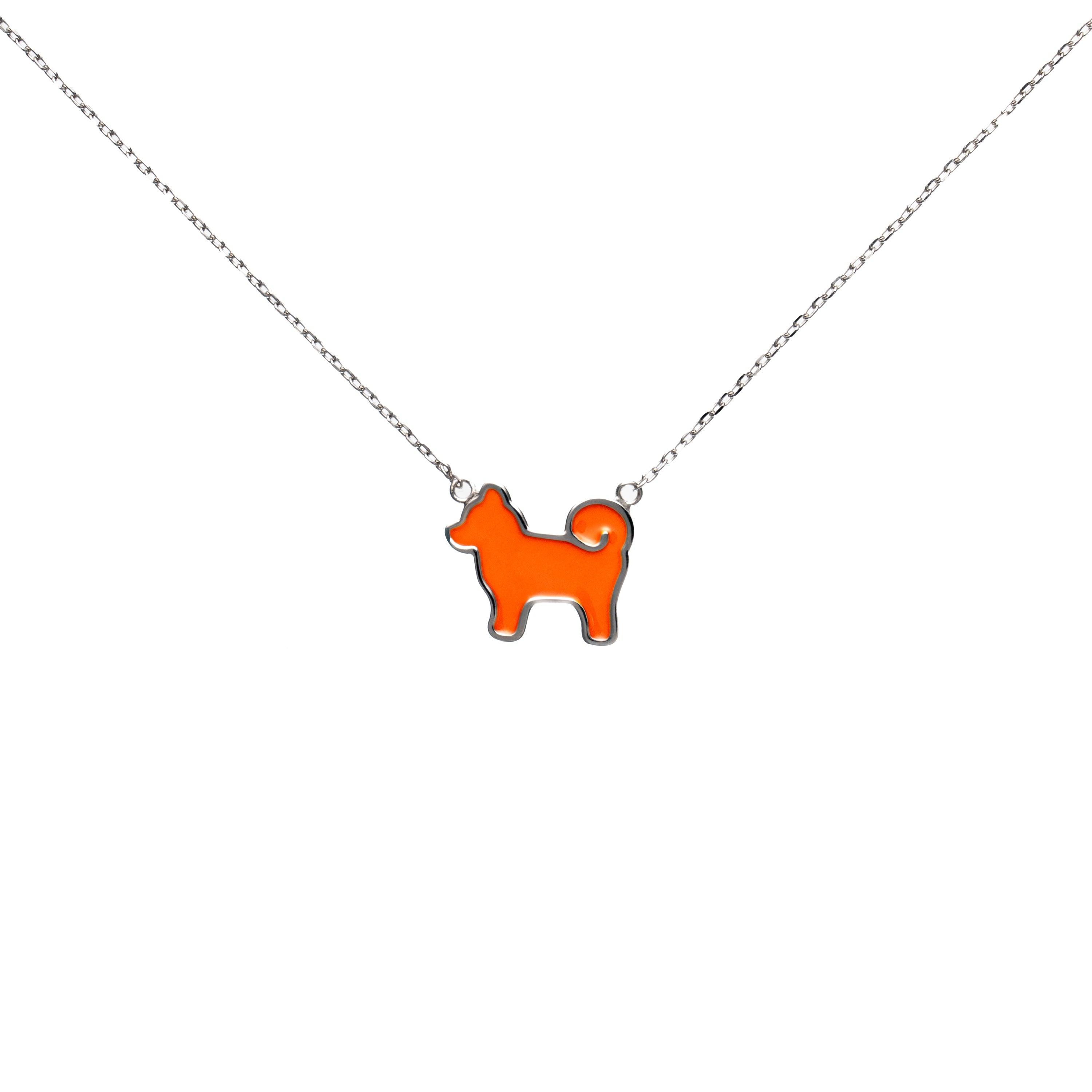 Shiba Inu Dog Pendant - 925 Sterling Silver - Iconic Orange