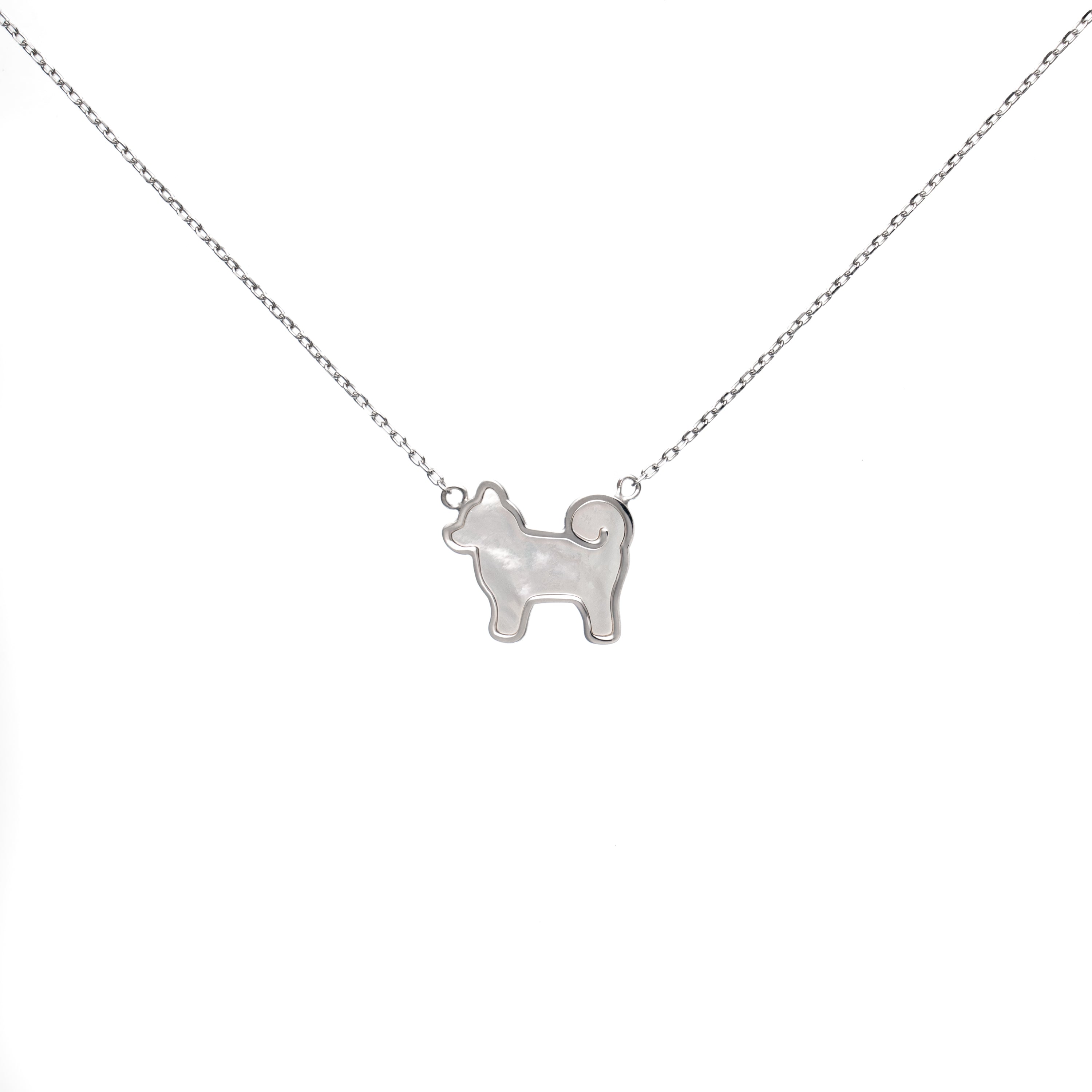Shiba Inu Dog Pendant - 925 Sterling Silver - Mother Of Pearl