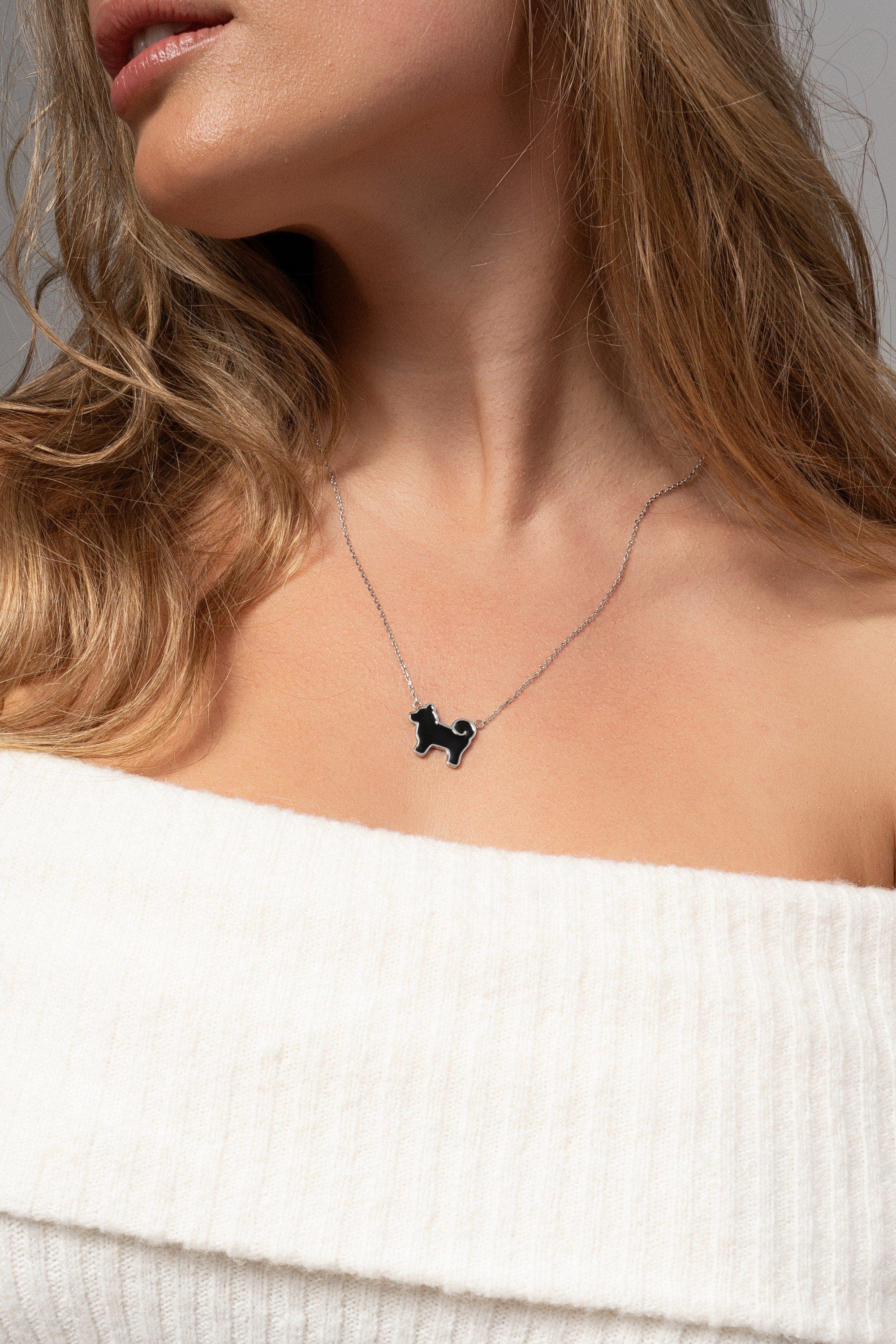 Shiba Inu Dog Pendant In 925 Sterling Silver - Iconic Black