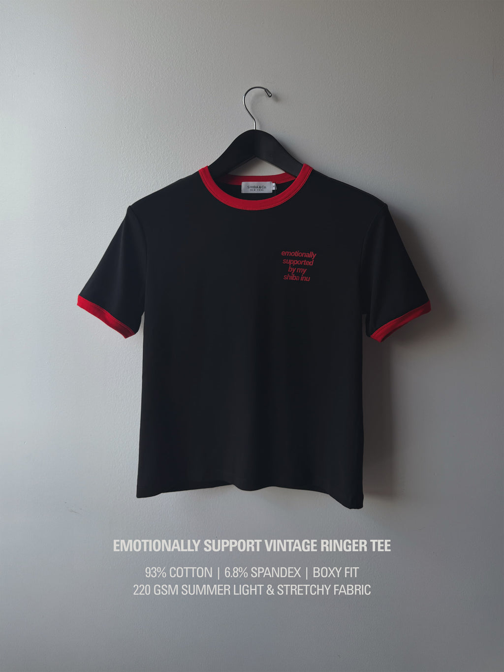 "Emotionally Supported By My Shiba Inu" Vintage Ringer Tee