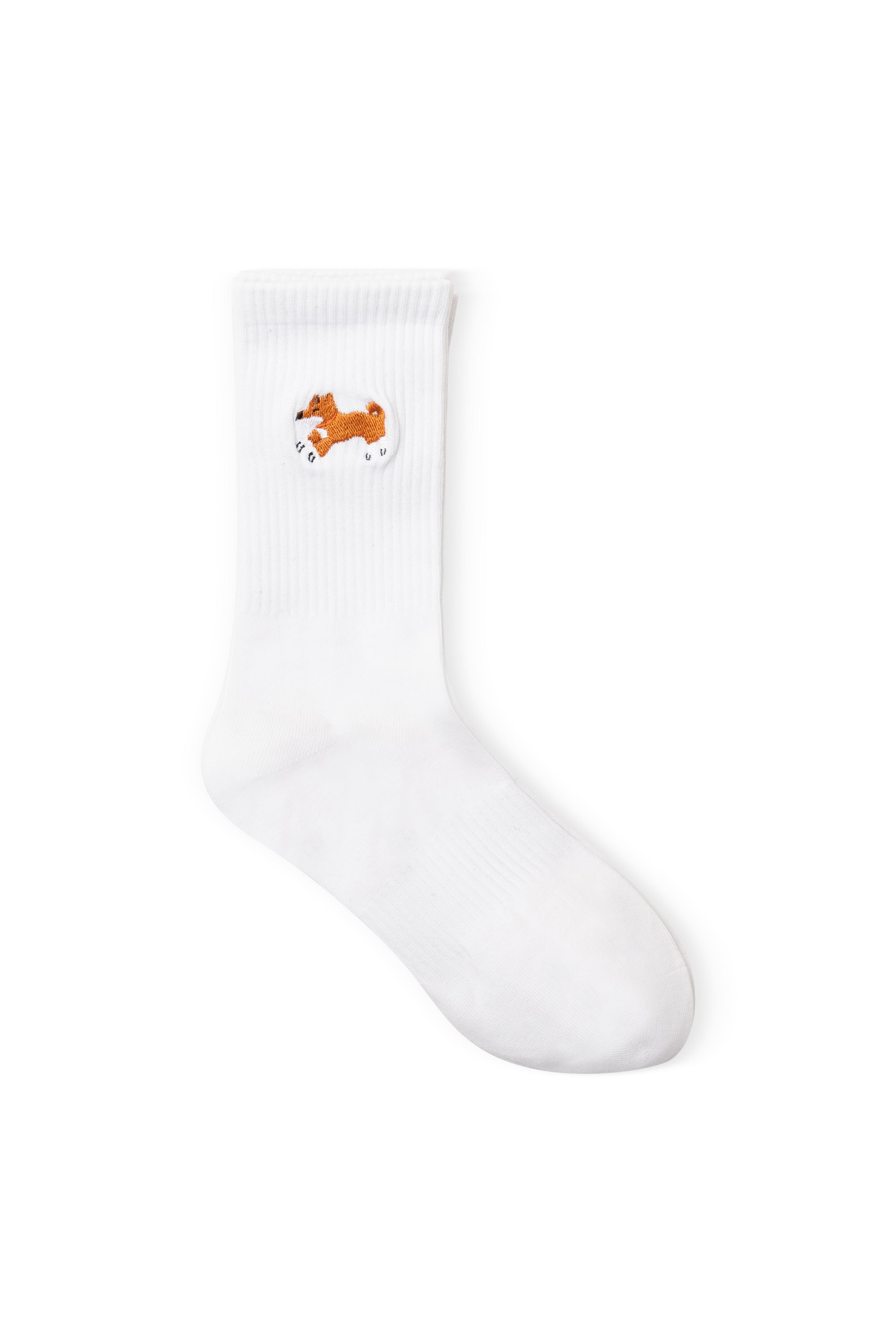 Club Shiba Embroidered Crew Sock – White