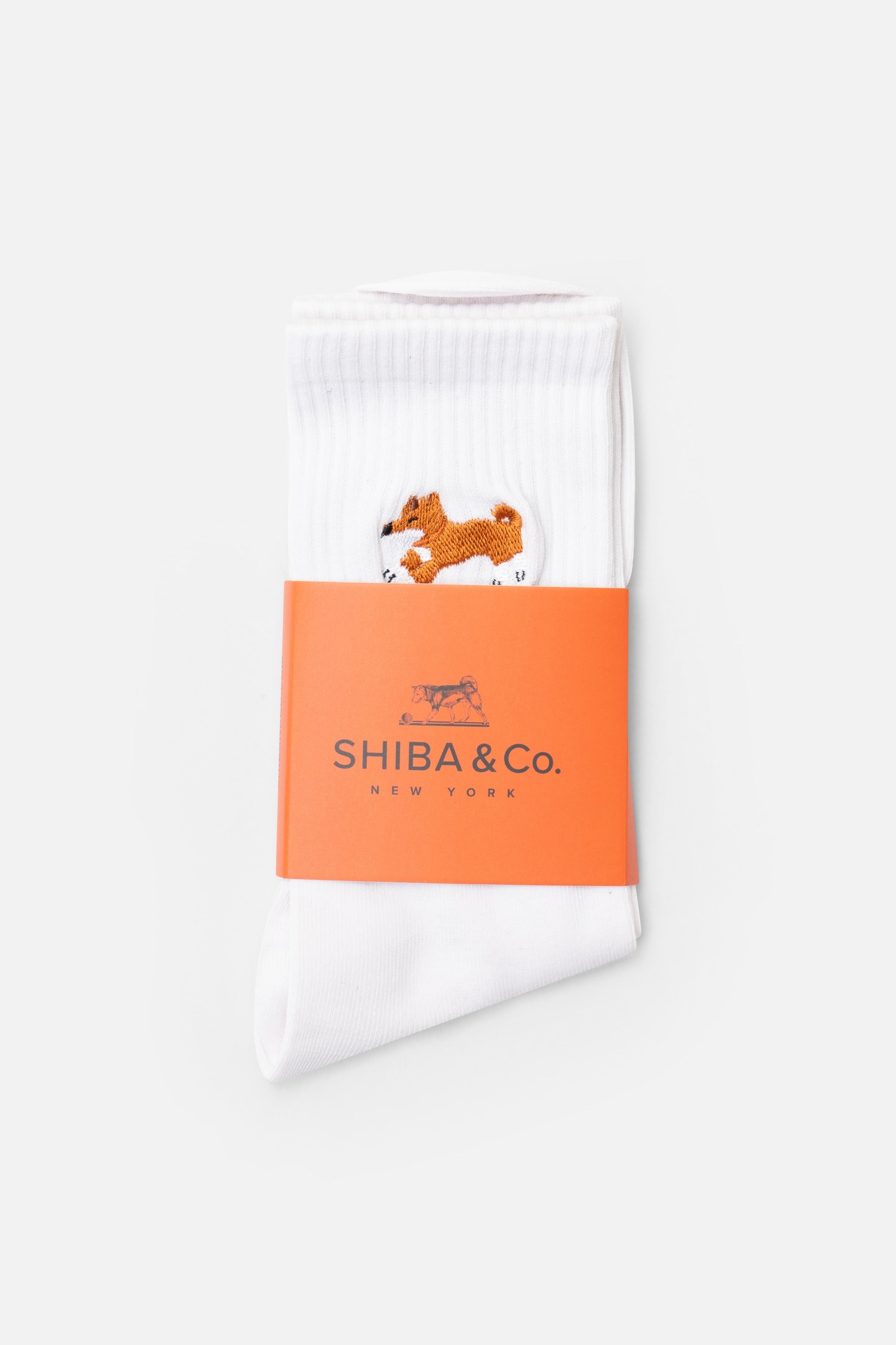 Club Shiba Embroidered Crew Sock – White