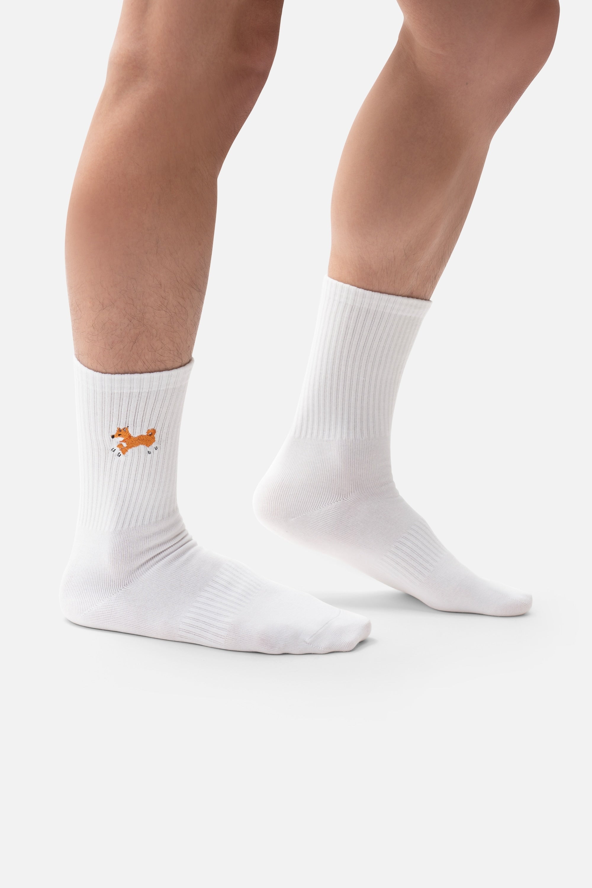 Club Shiba Embroidered Crew Sock – White