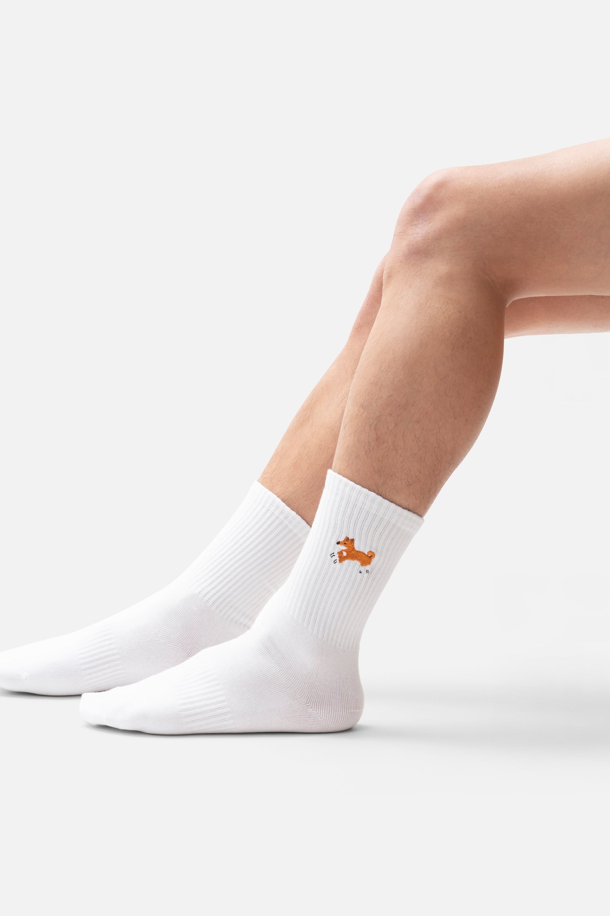 Club Shiba Embroidered Crew Sock – White