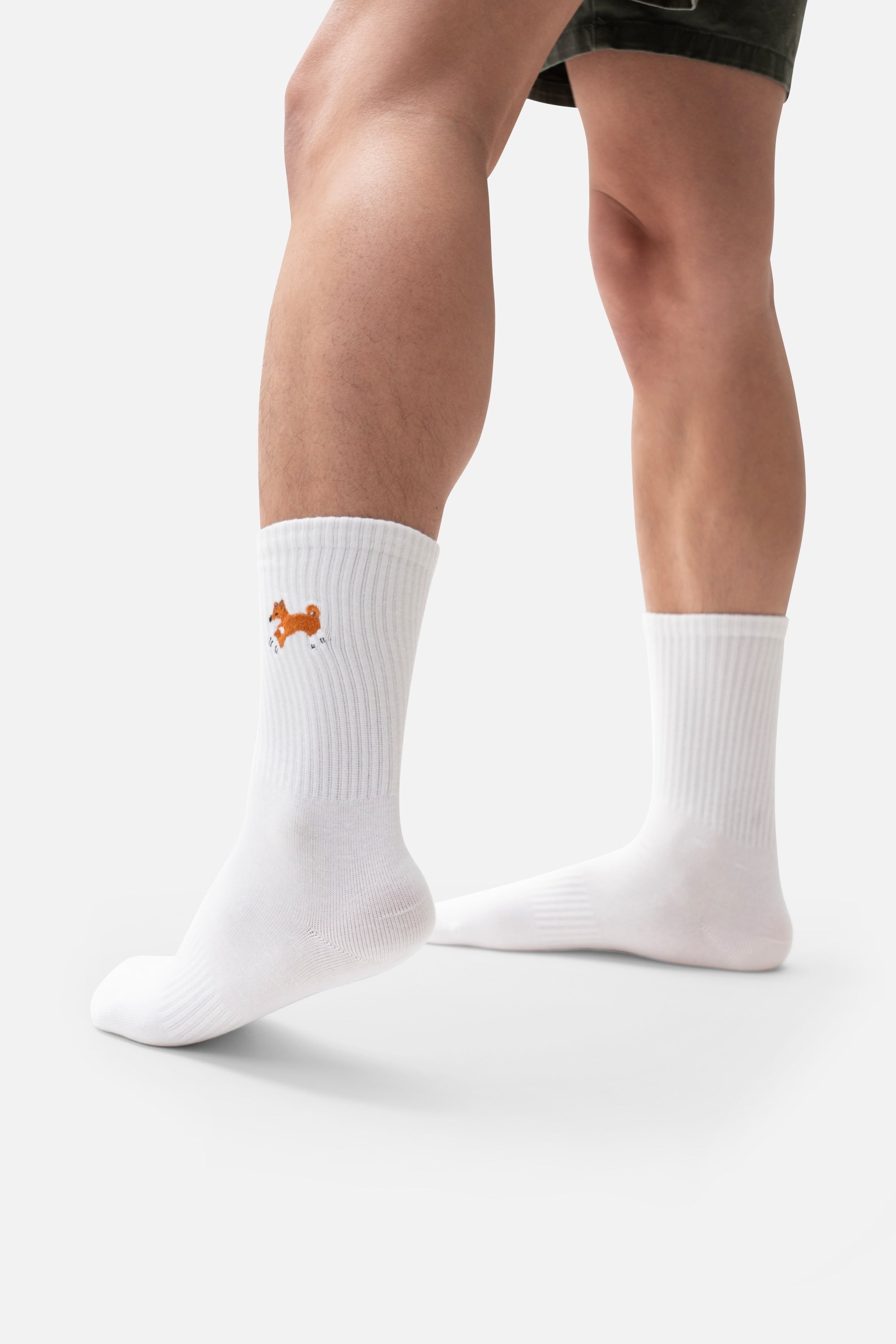 Club Shiba Embroidered Crew Sock – White