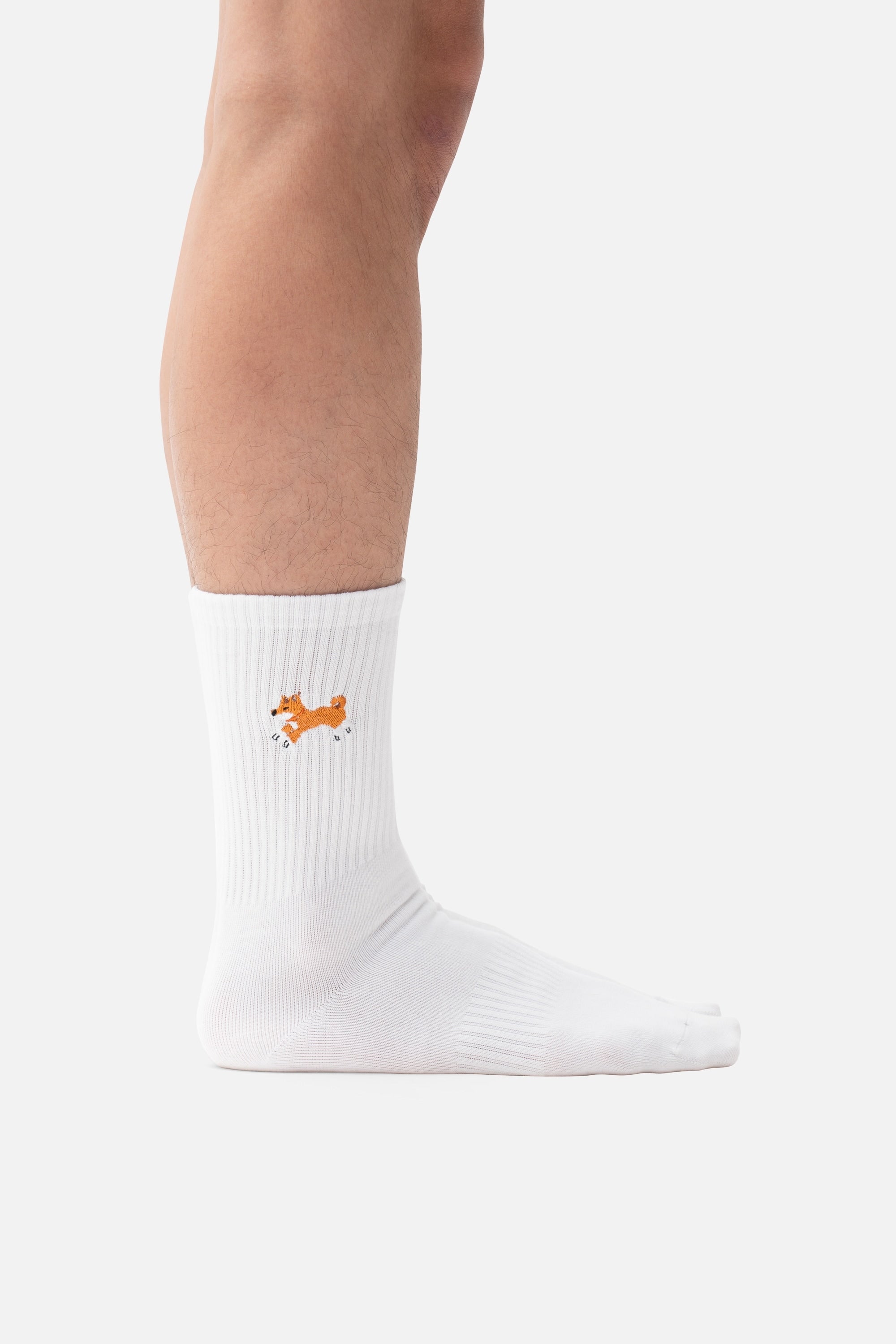 Club Shiba Embroidered Crew Sock – White