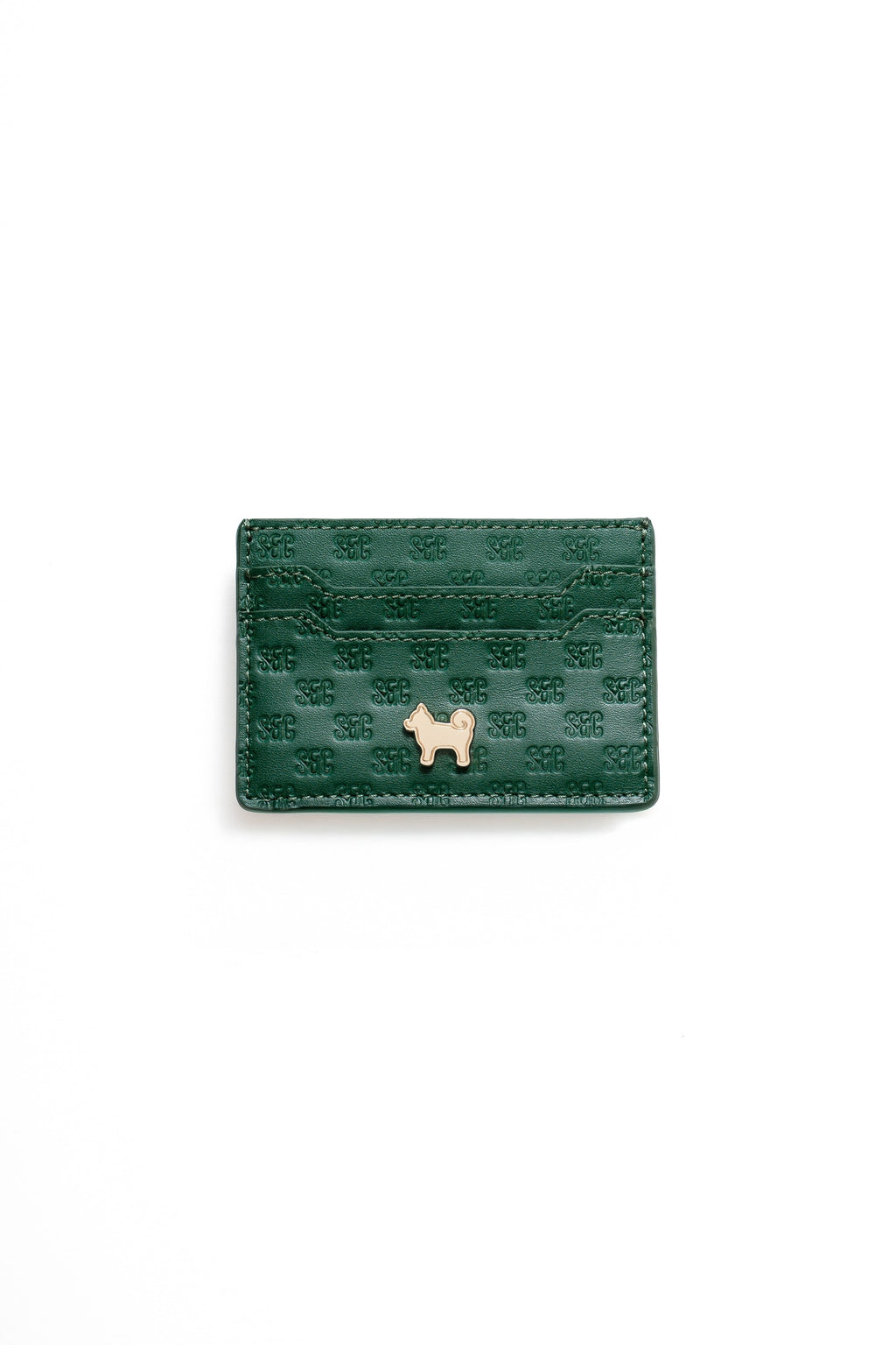 SC Monogram Italian Calf Leather Cardholder Wallet - Forest Green