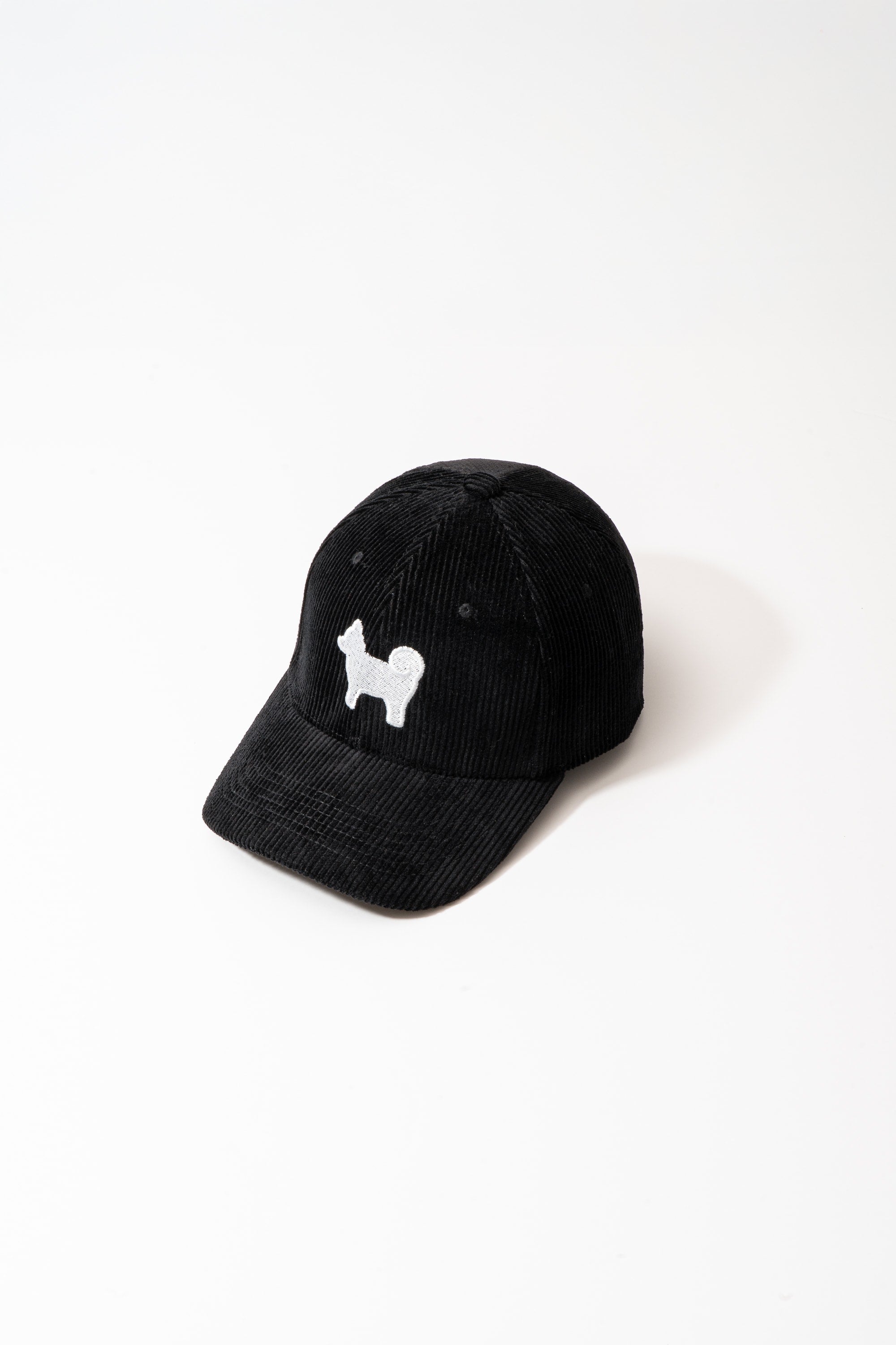 Shiba Inu Dog Embroidered Corduroy Baseball Cap - Black Onyx