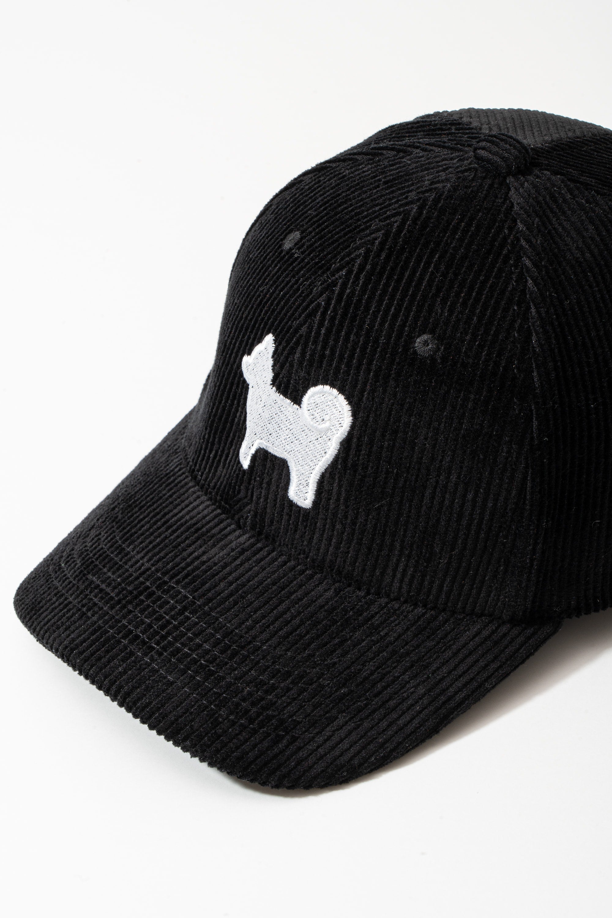Shiba Inu Dog Embroidered Corduroy Baseball Cap - Black Onyx