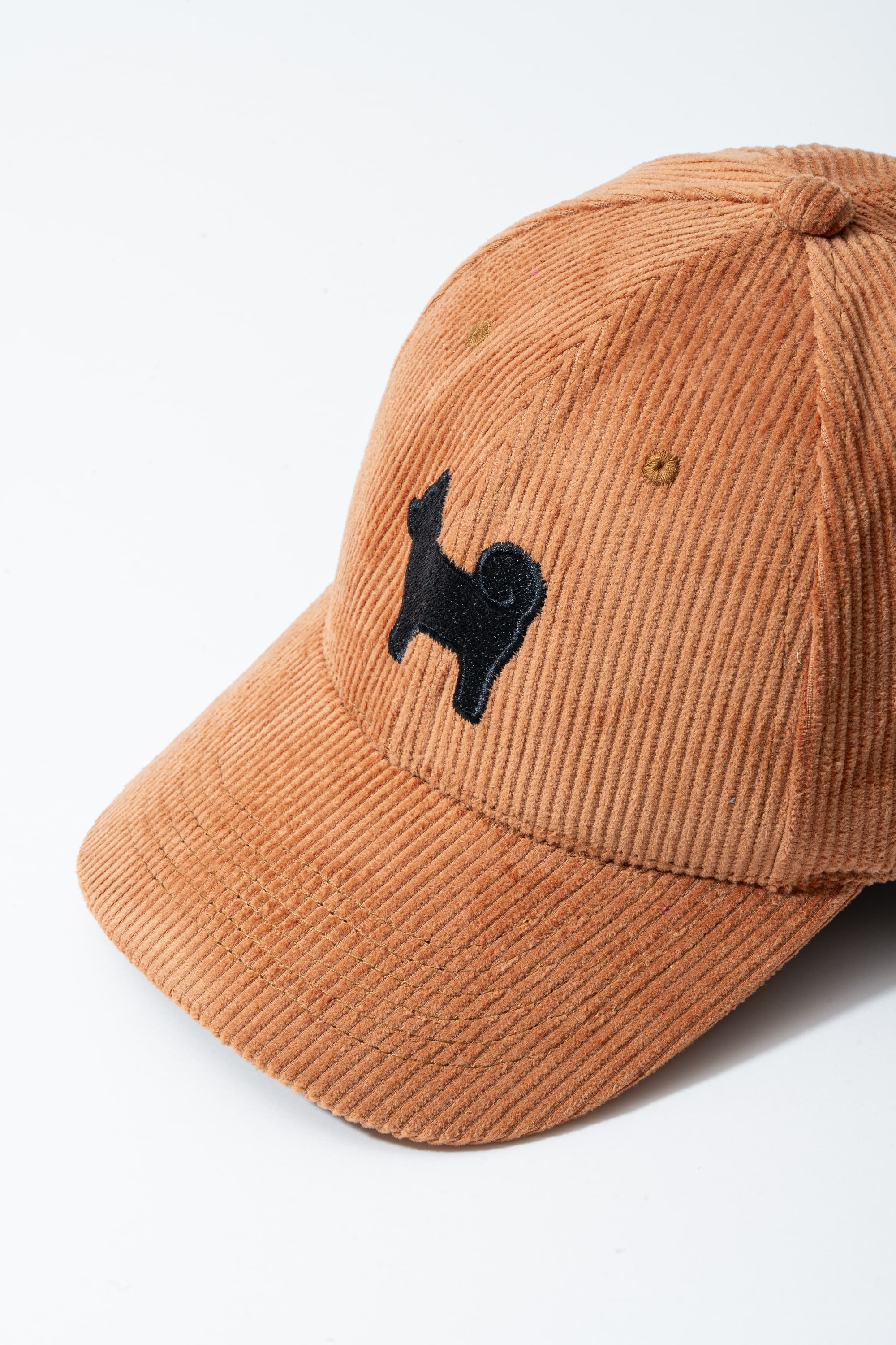 Shiba Inu Dog Embroidered Corduroy Baseball Cap -Apricot Tan