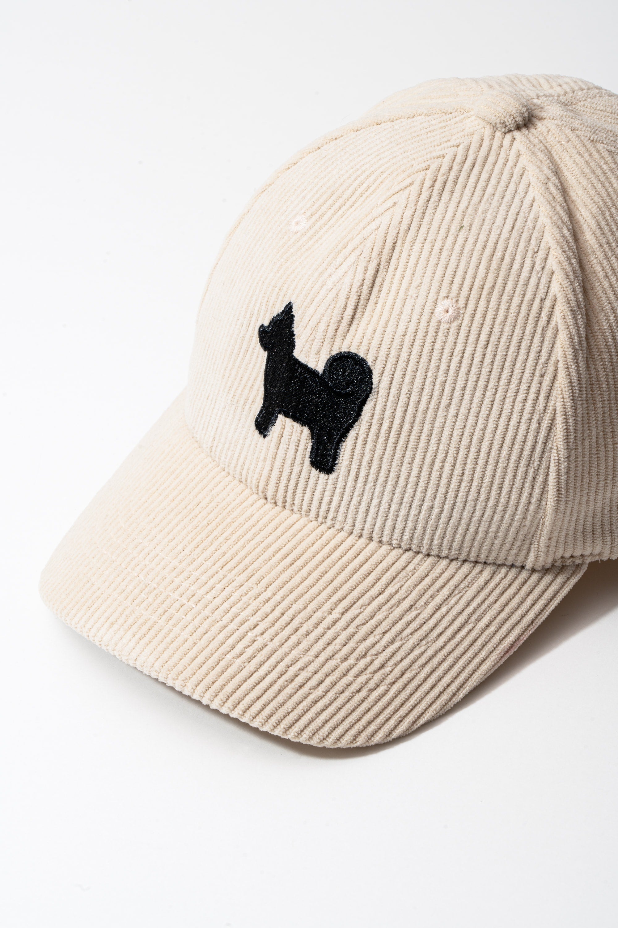 Shiba Inu Dog Embroidered Corduroy Baseball Cap - Angora Beige