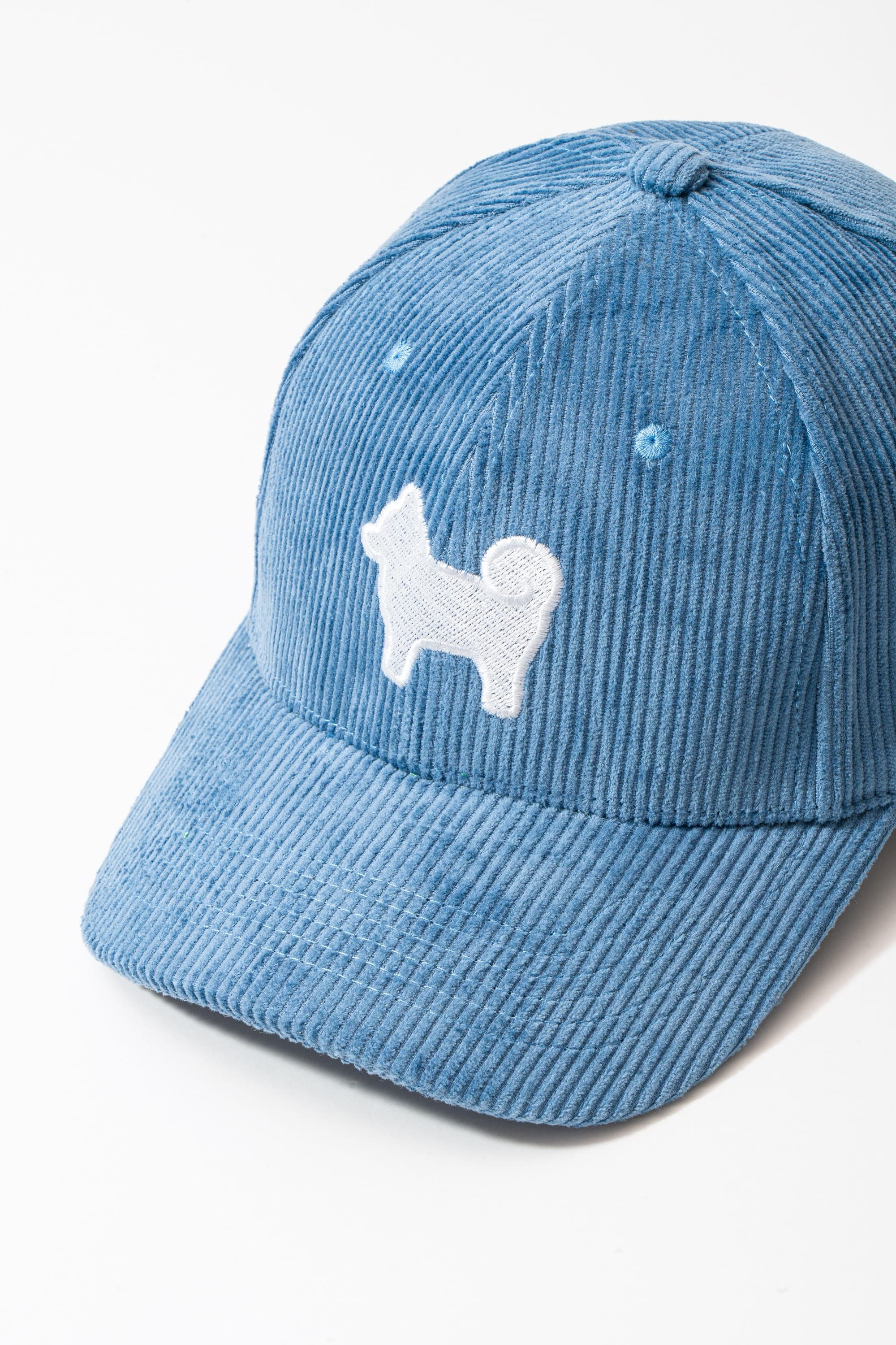 Shiba Inu Dog Embroidered Corduroy Baseball Cap - Mediterranean Blue