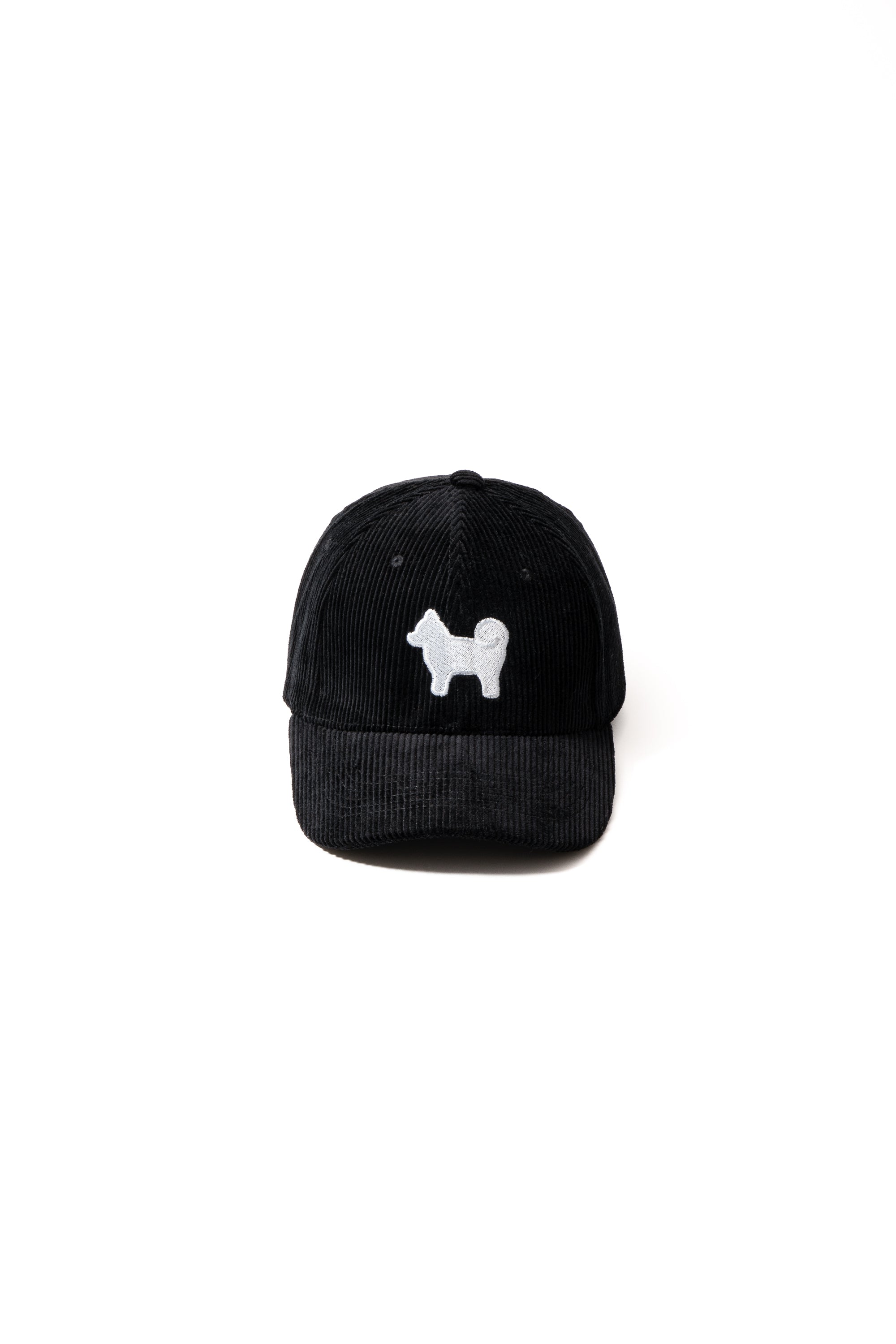 Shiba Inu Dog Embroidered Corduroy Baseball Cap - Black Onyx