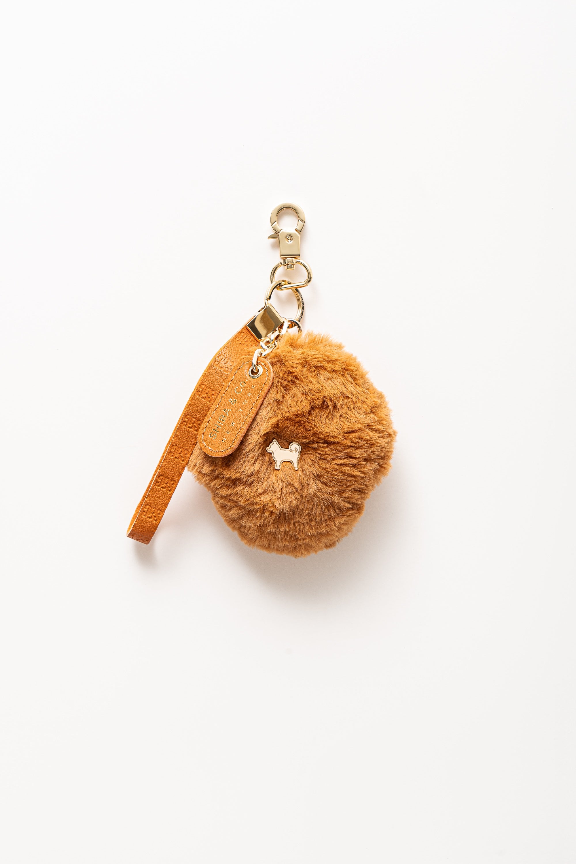 Fluffy Dog Paw Bag Charm - Italian Leather with Faux Fur - Red Orange