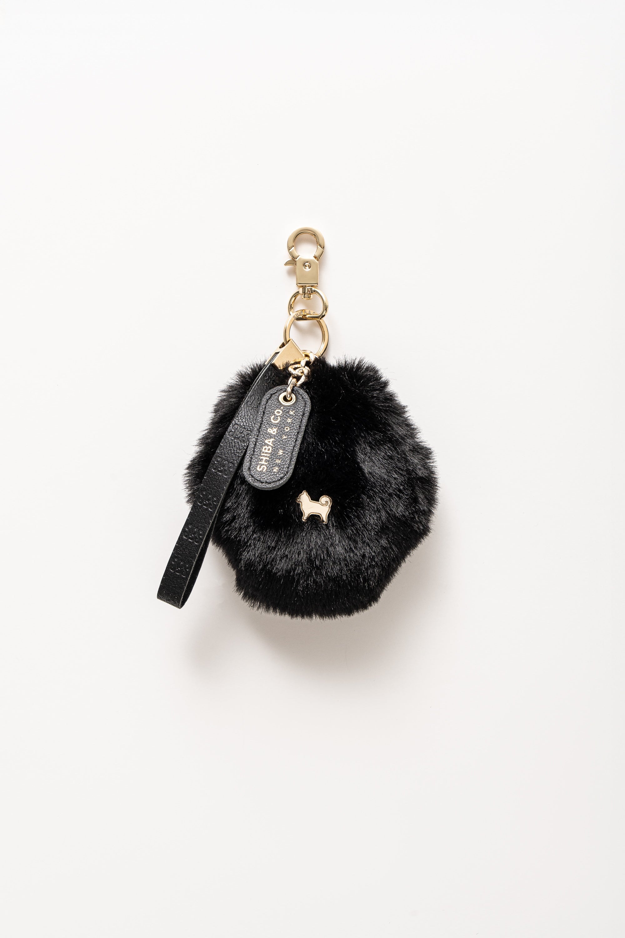 Fluffy Dog Paw Bag Charm - Italian Leather with Faux Fur - Black