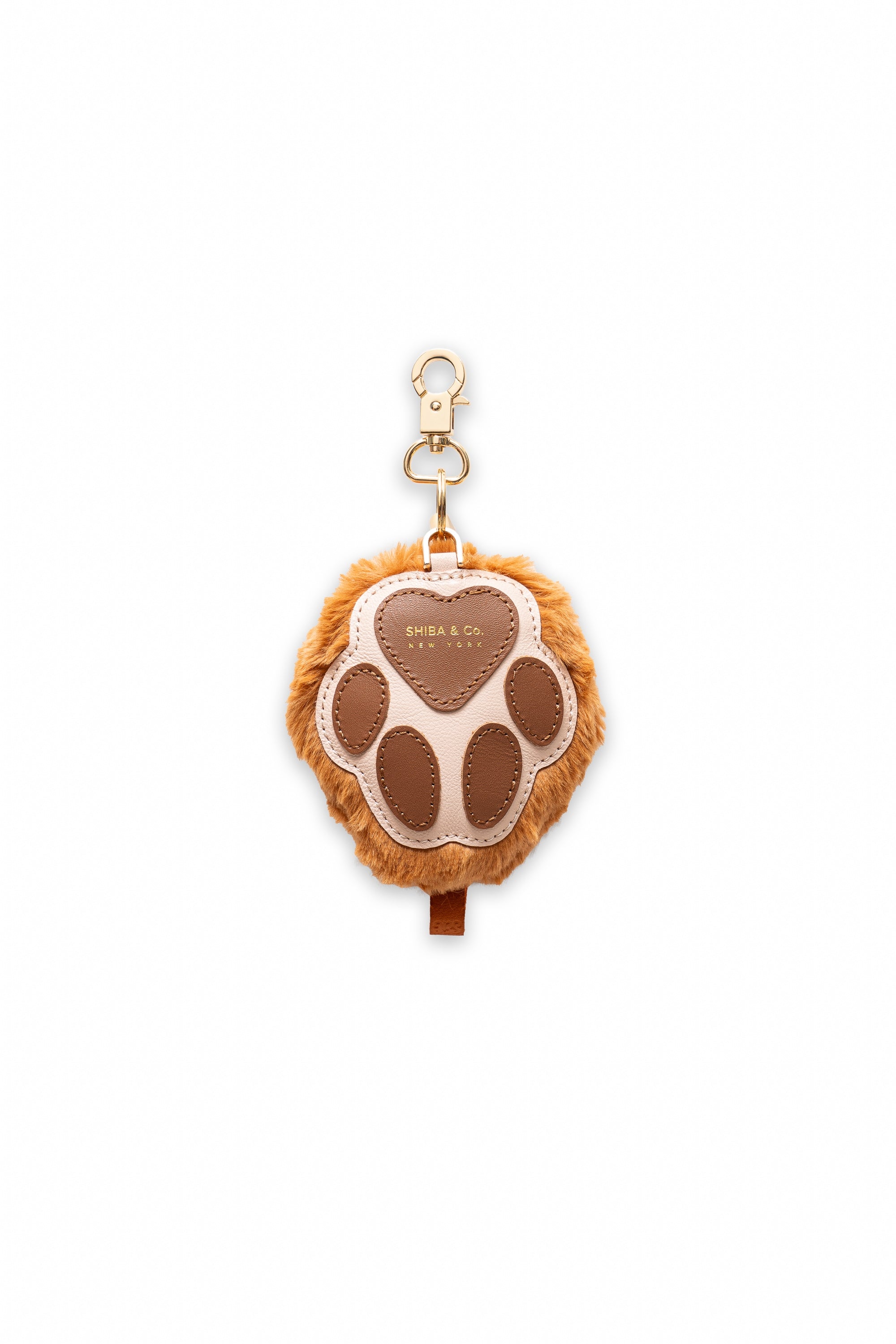 Fluffy Dog Paw Bag Charm - Italian Leather with Faux Fur - Red Orange