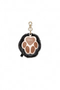 Fluffy Dog Paw Bag Charm - Italian Leather with Faux Fur - Black