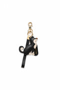 SC Monogram Shiba Inu Bag Charm In Italian Leather - Black and Tan