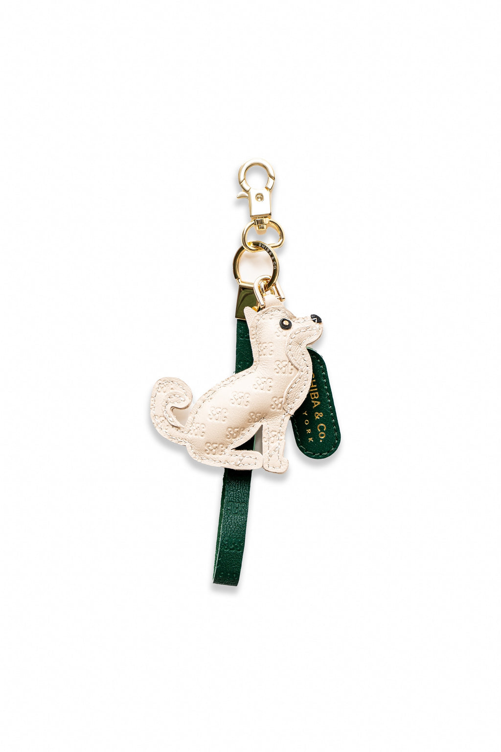 SC Monogram Shiba Inu Bag Charm In Italian Leather - Cream White