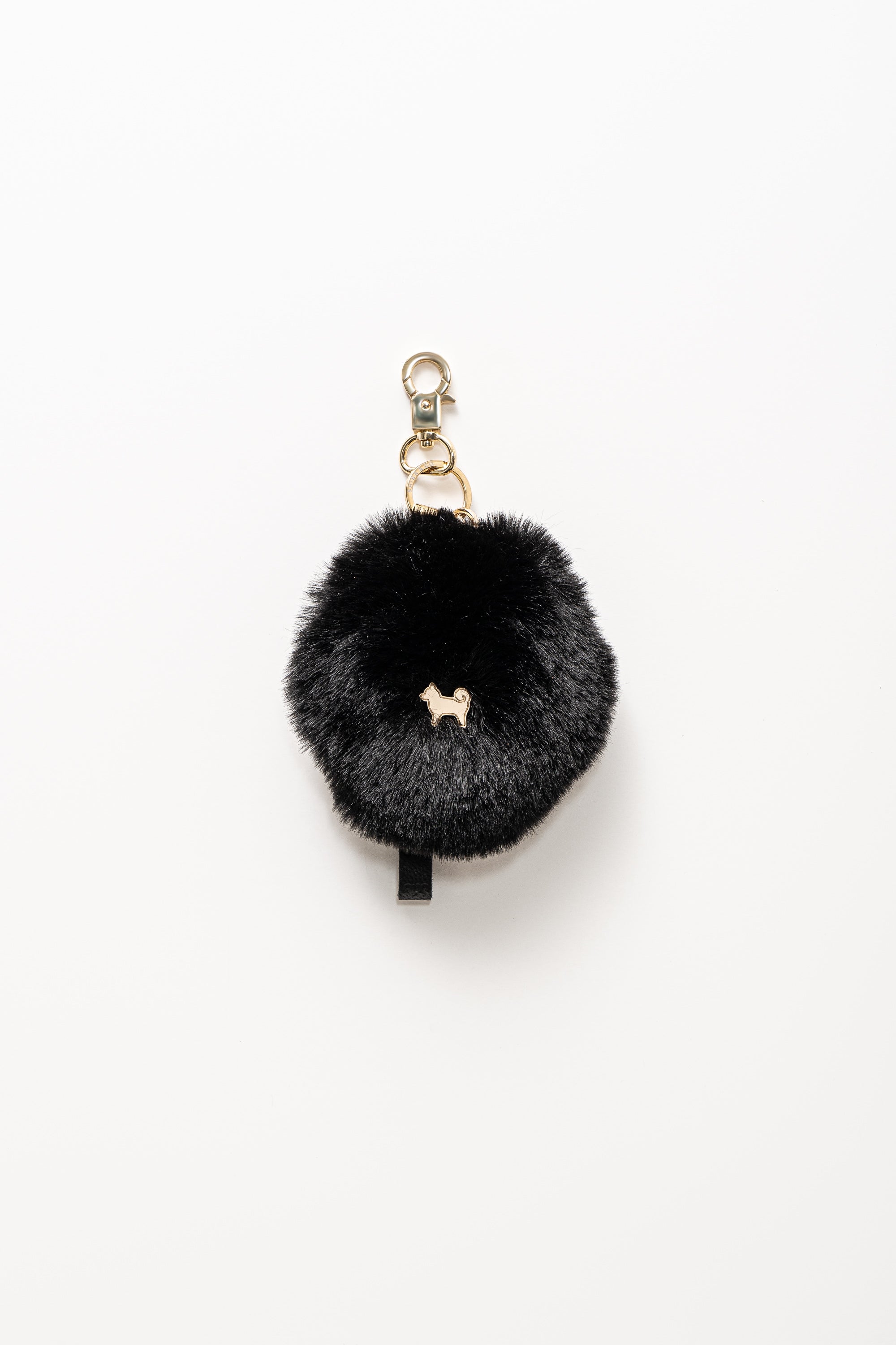 Fluffy Dog Paw Bag Charm - Italian Leather with Faux Fur - Black