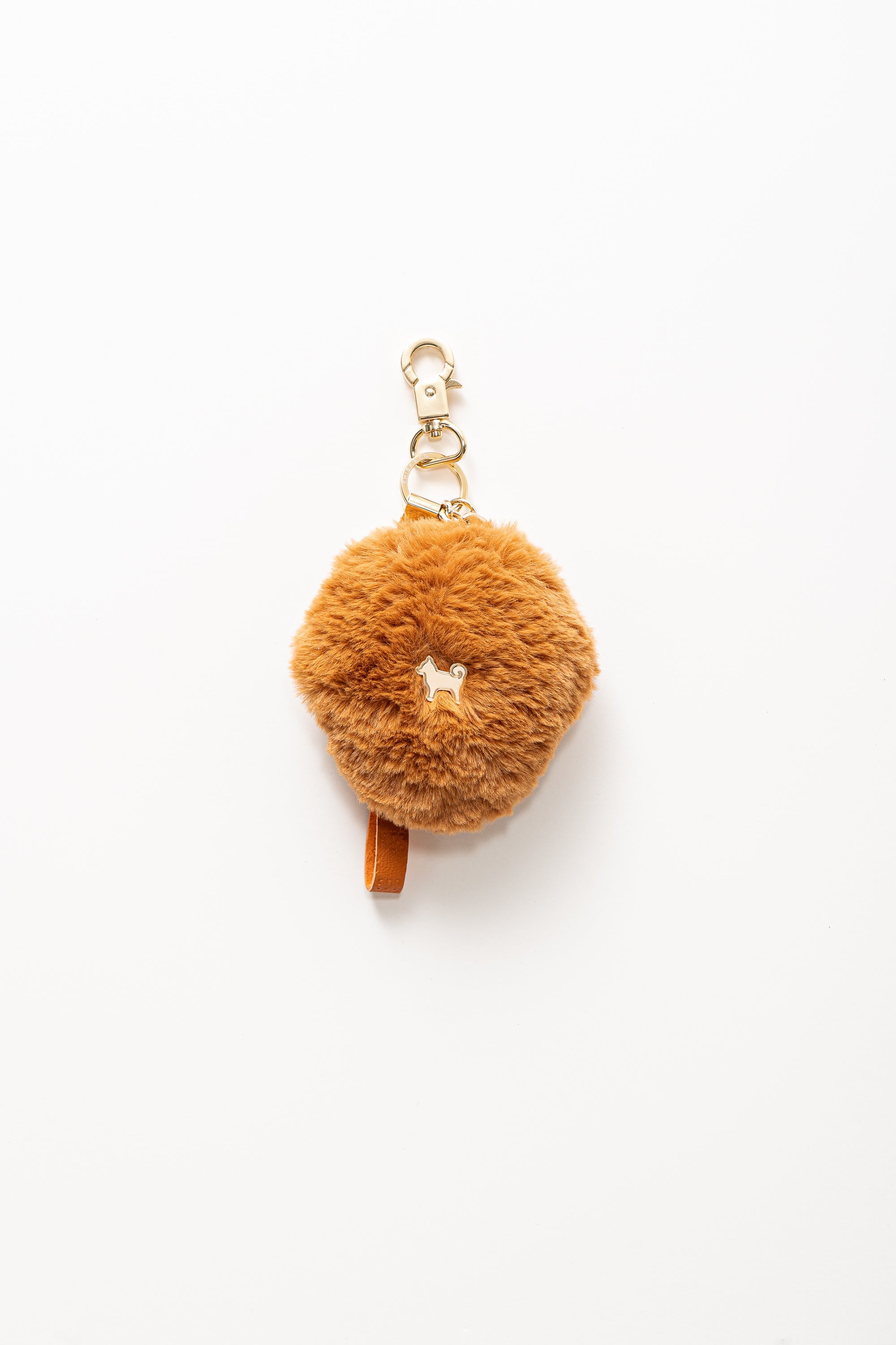 Fluffy Dog Paw Bag Charm - Italian Leather with Faux Fur - Red Orange