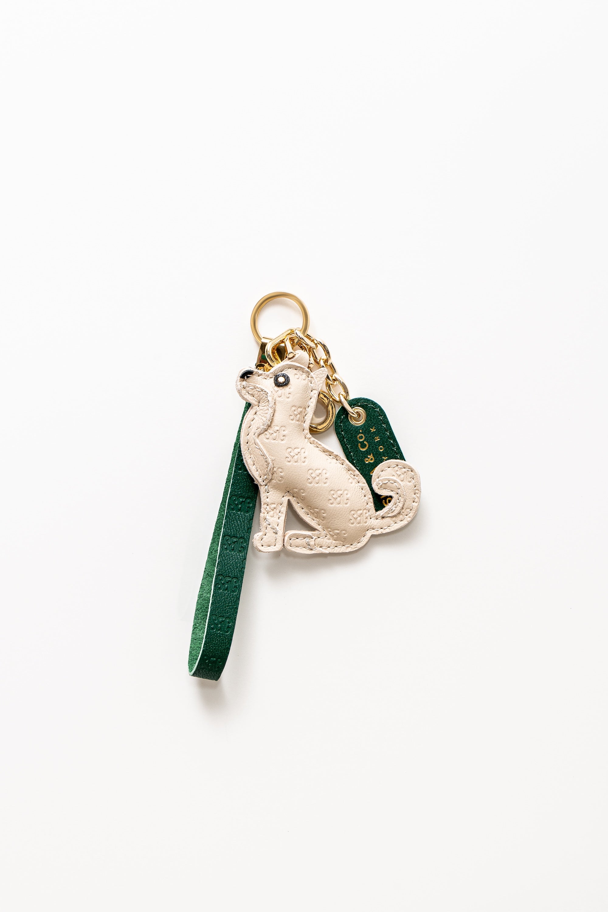 SC Monogram Shiba Inu Bag Charm In Italian Leather - Cream White