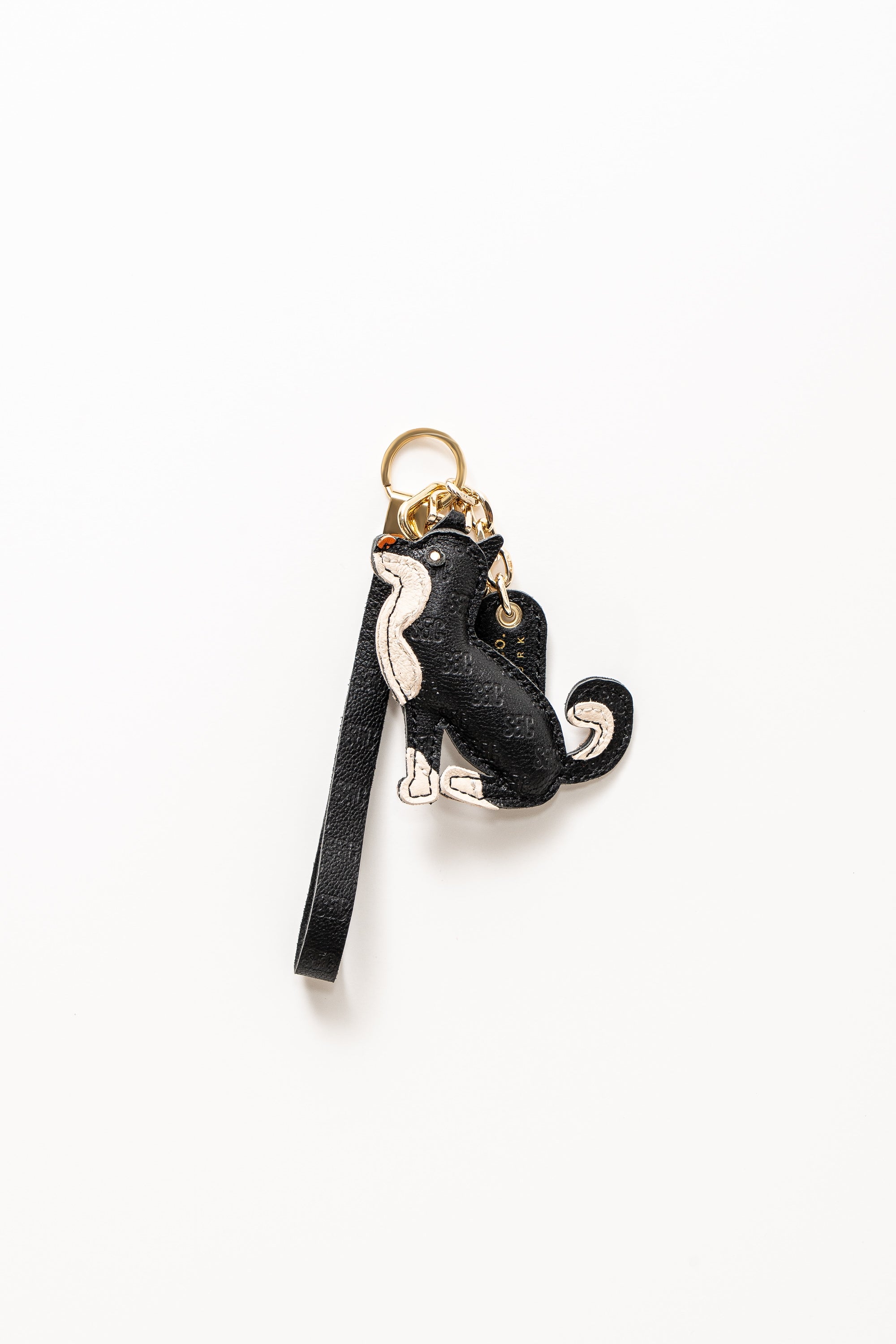 SC Monogram Shiba Inu Bag Charm In Italian Leather - Black and Tan