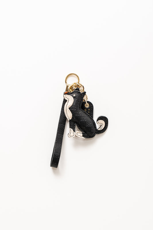 SC Monogram Shiba Inu Bag Charm In Italian Leather - Black and Tan