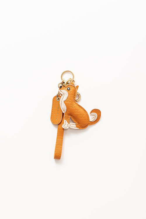 SC Monogram Shiba Inu Bag Charm In Italian Leather - Red Orange