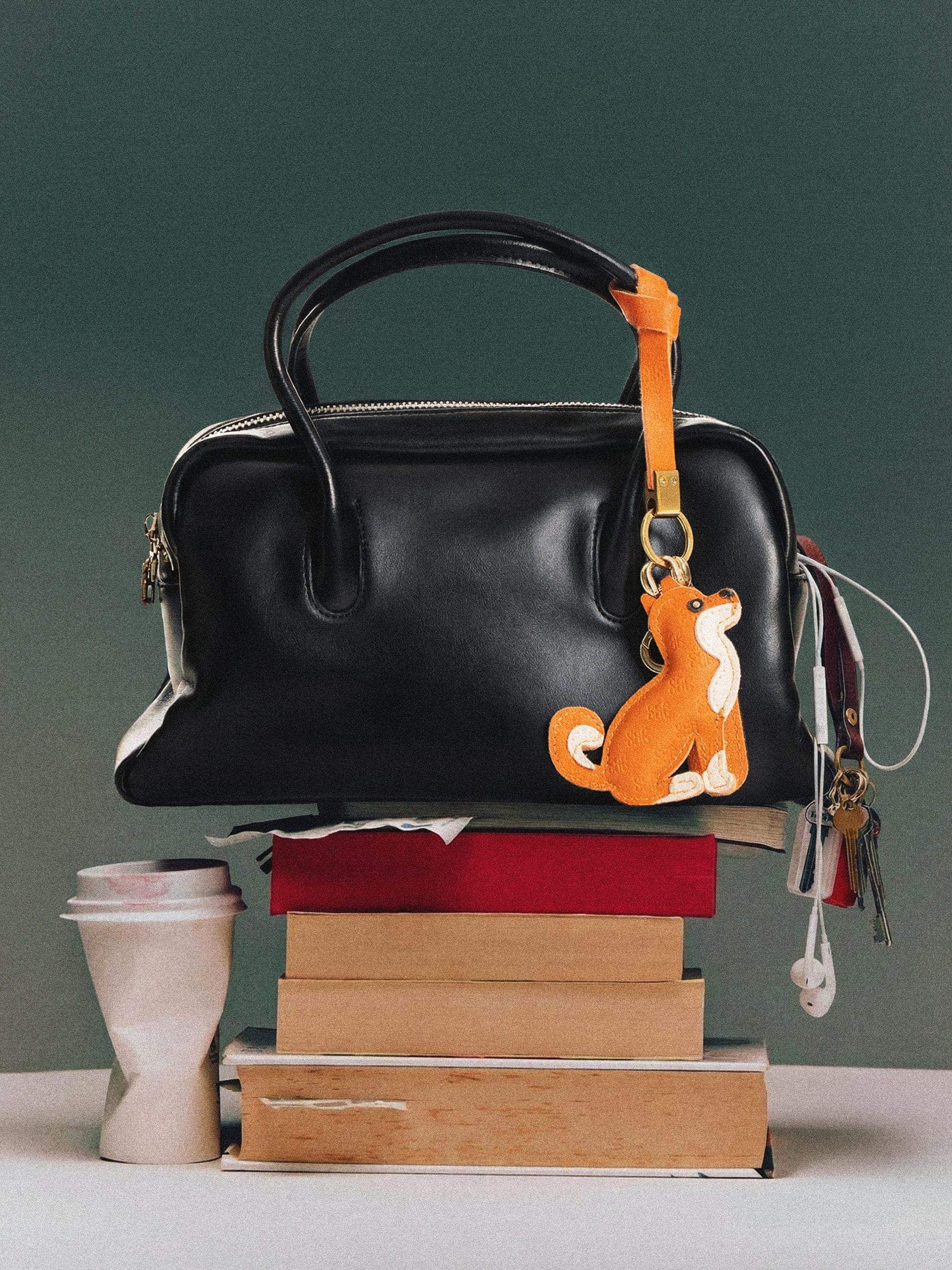 SC Monogram Shiba Inu Bag Charm In Italian Leather - Red Orange