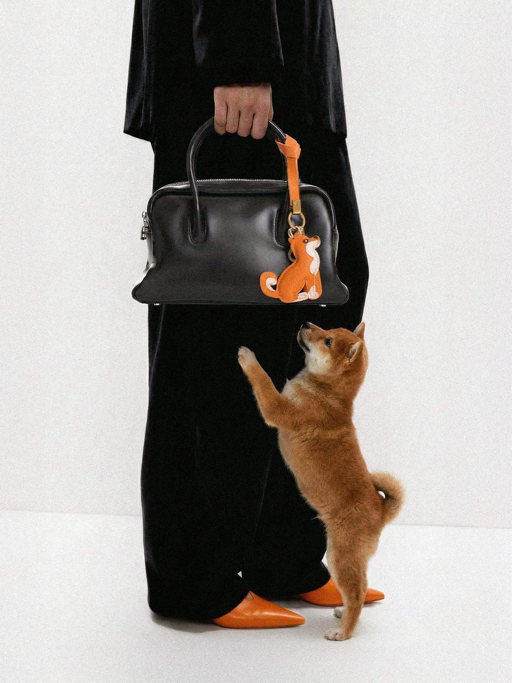 SC Monogram Shiba Inu Bag Charm In Italian Leather - Red Orange