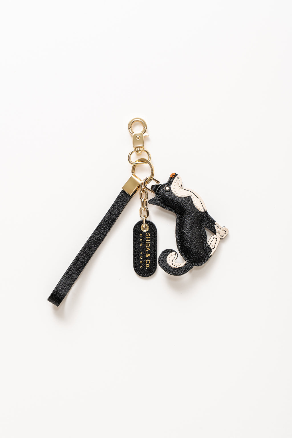 SC Monogram Shiba Inu Bag Charm In Italian Leather - Black and Tan