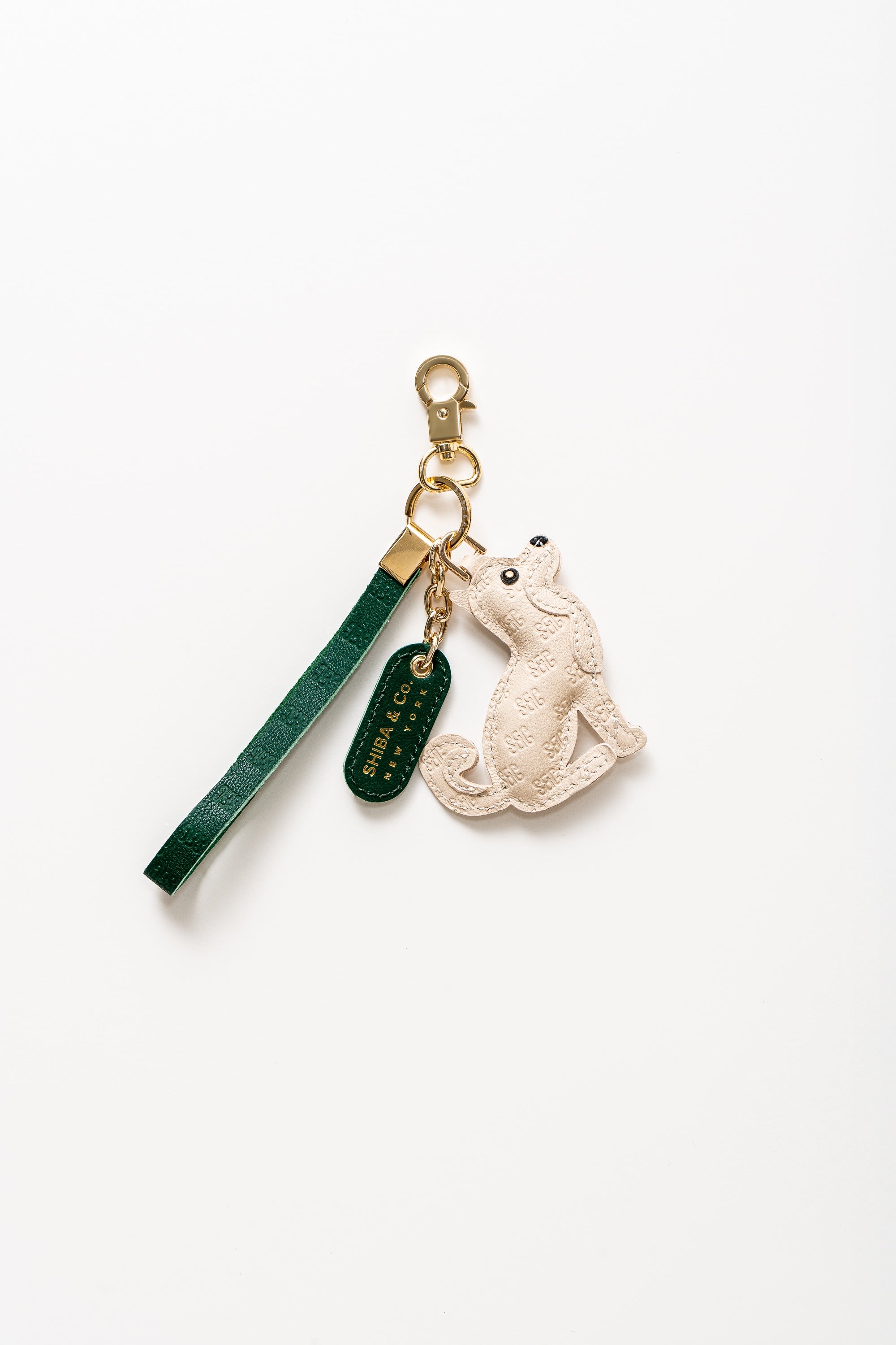 SC Monogram Shiba Inu Bag Charm In Italian Leather - Cream White