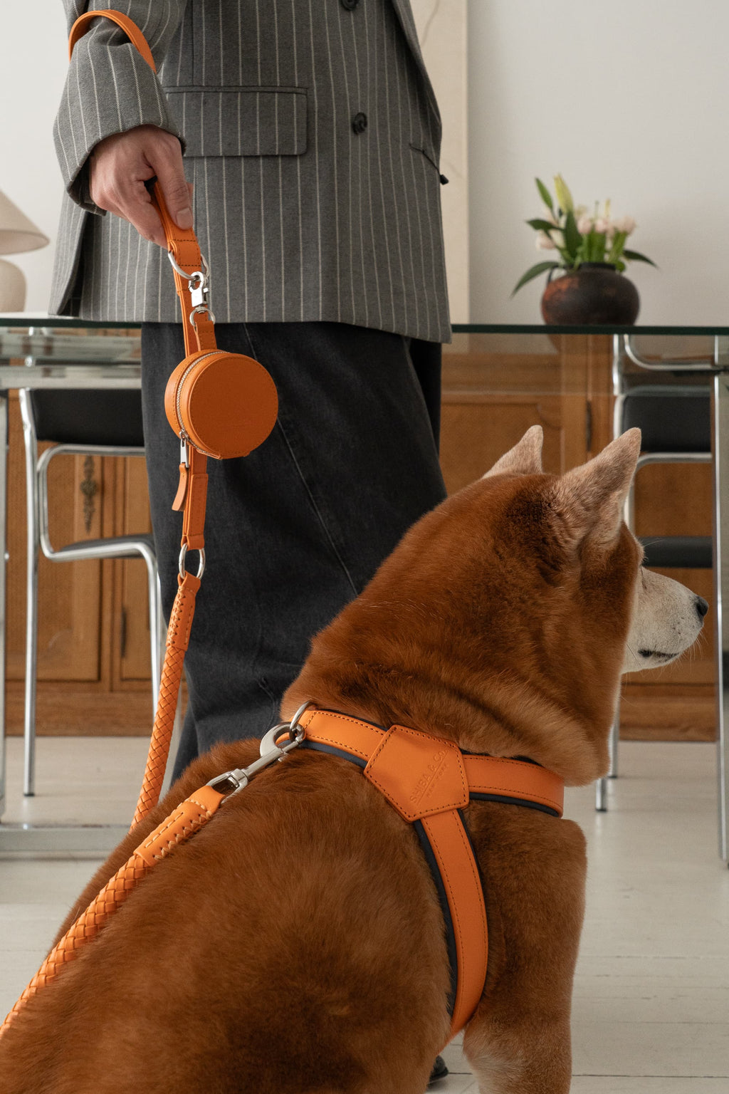 Roma Dog Waste Bag Dispenser In Italian Leather - Iconic Orange