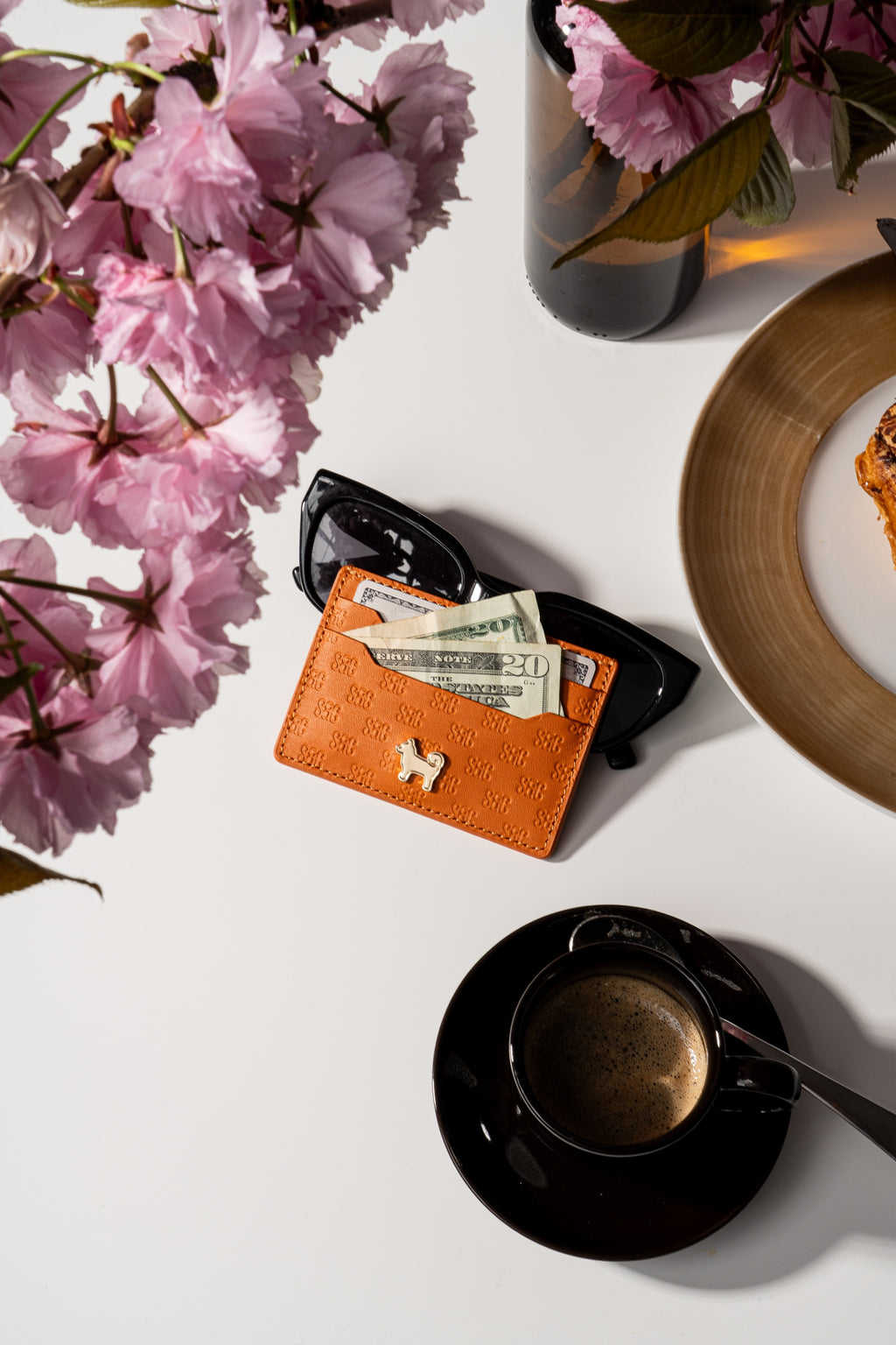 SC Monogram Italian Calf Leather Cardholder Wallet - Iconic Orange