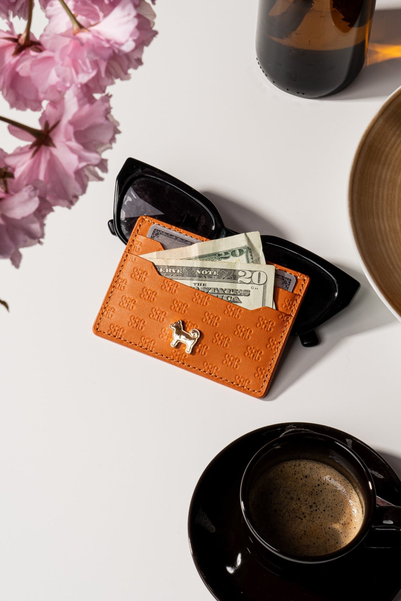 SC Monogram Italian Calf Leather Cardholder Wallet - Iconic Orange