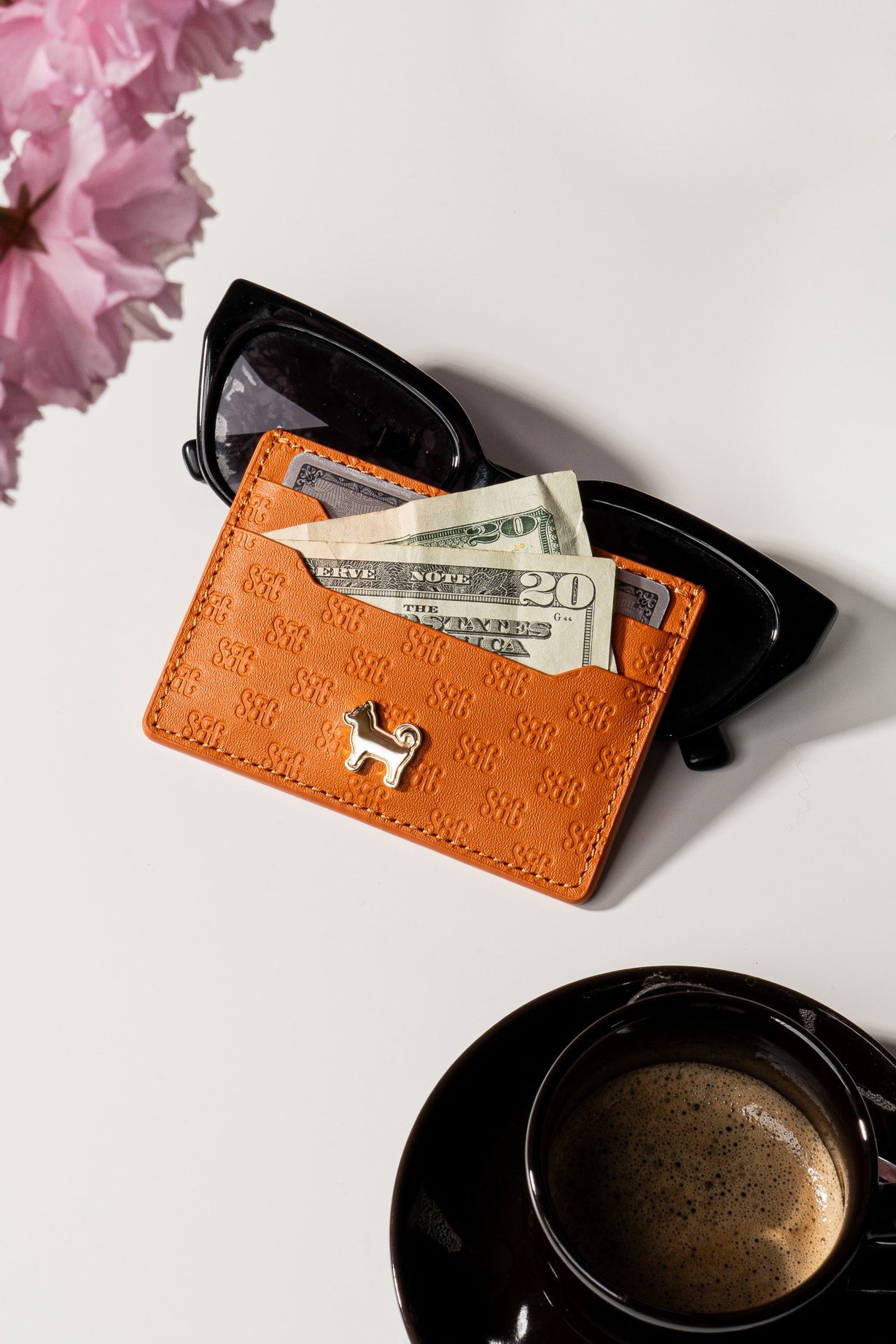 SC Monogram Italian Calf Leather Cardholder Wallet - Iconic Orange