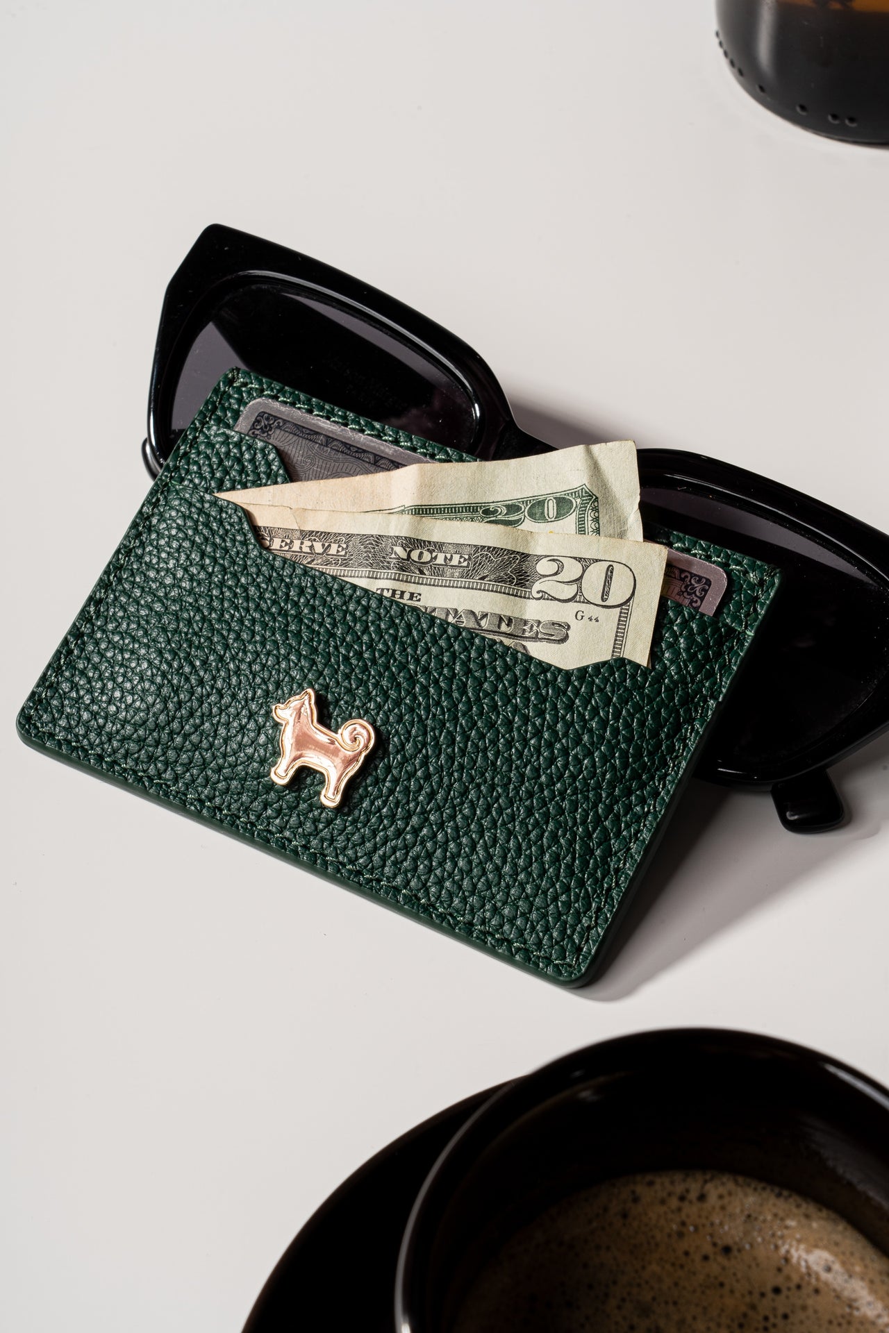 SHIBA & CO. Italian Pebble Grain Leather Cardholder Wallet - Forest Green