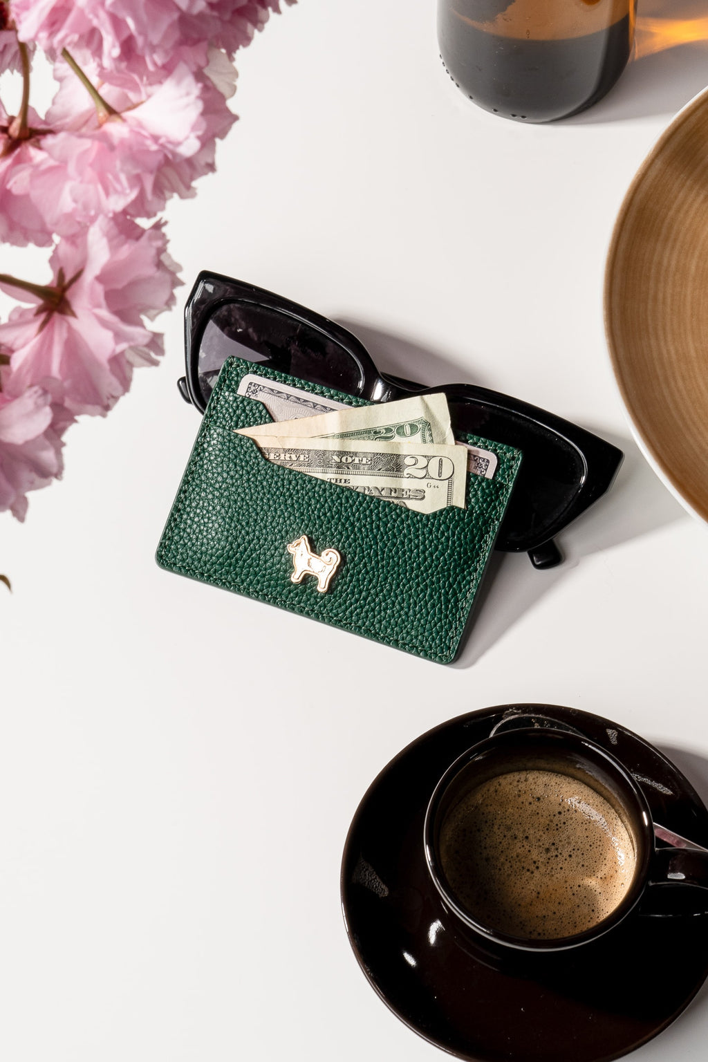 SHIBA & CO. Italian Pebble Grain Leather Cardholder Wallet - Forest Green