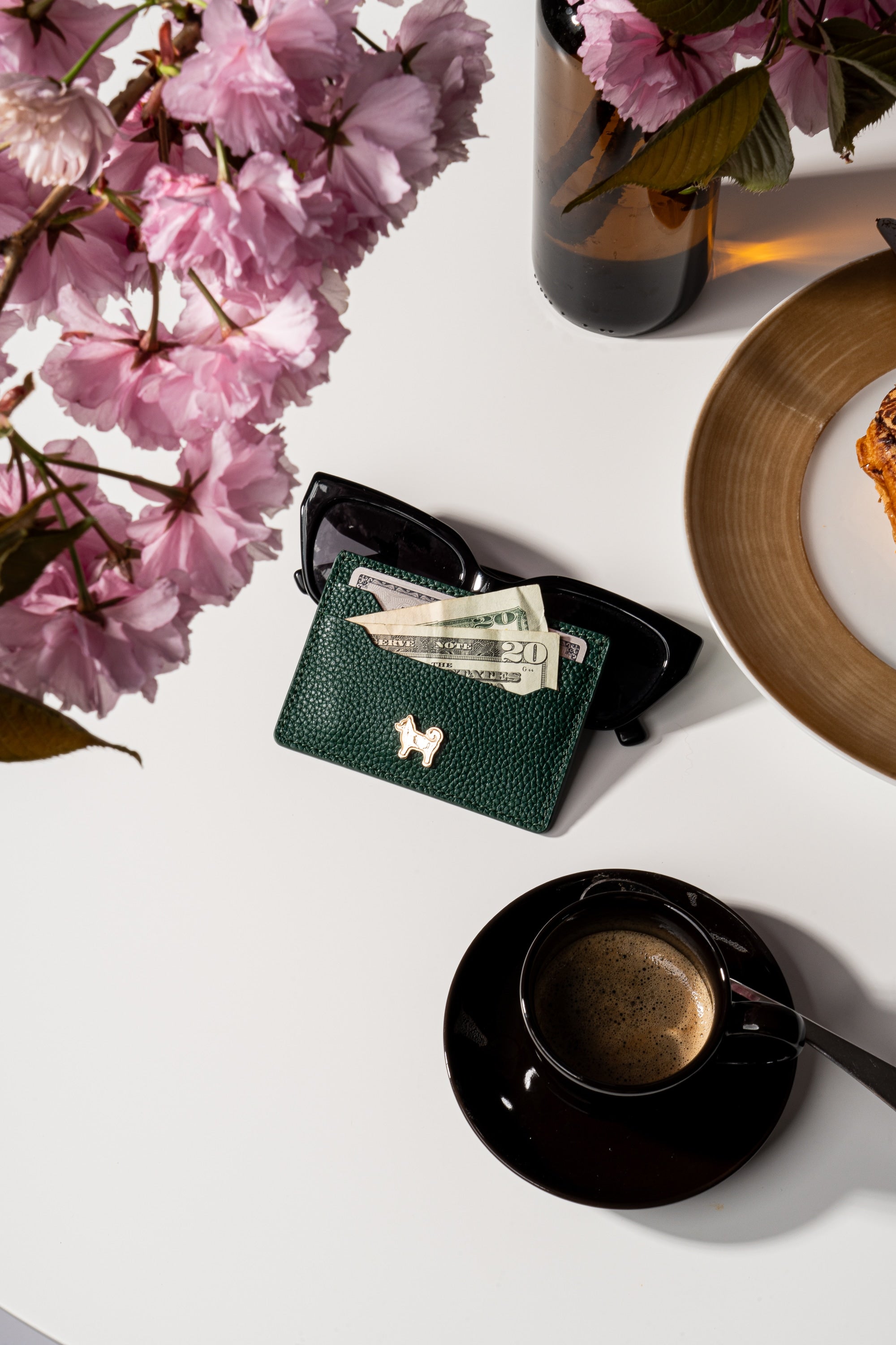 SHIBA & CO. Italian Pebble Grain Leather Cardholder Wallet - Forest Green