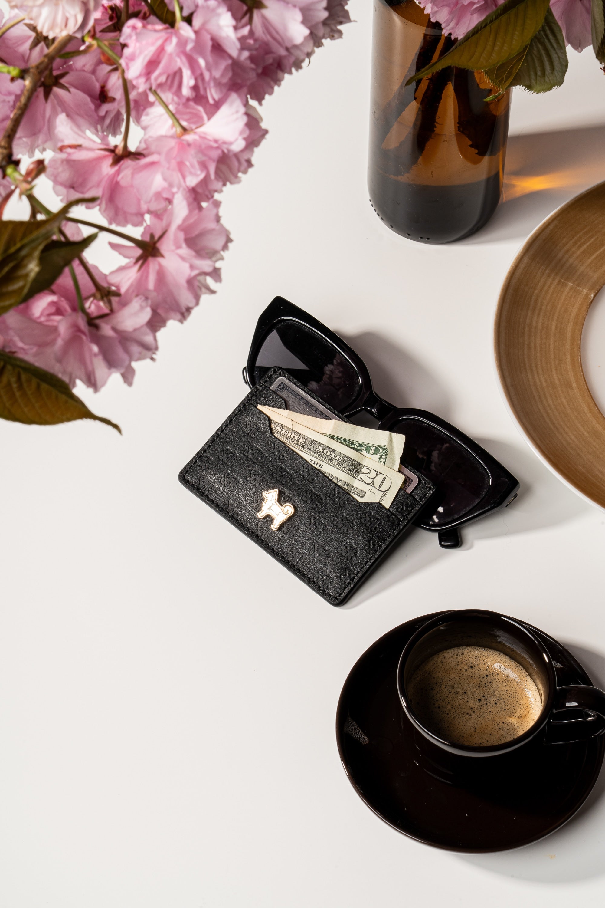 SC Monogram Italian Calf Leather Cardholder Wallet - Iconic Black