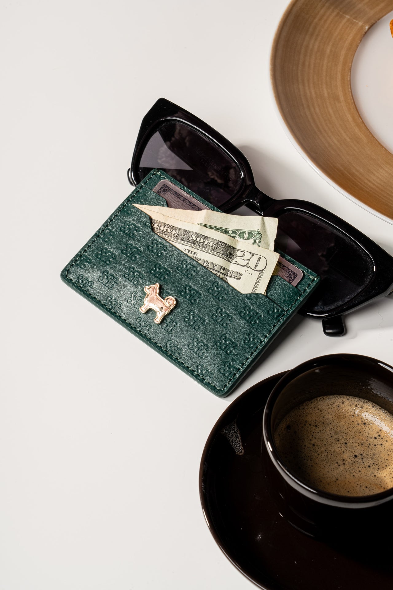 SC Monogram Italian Calf Leather Cardholder Wallet - Forest Green
